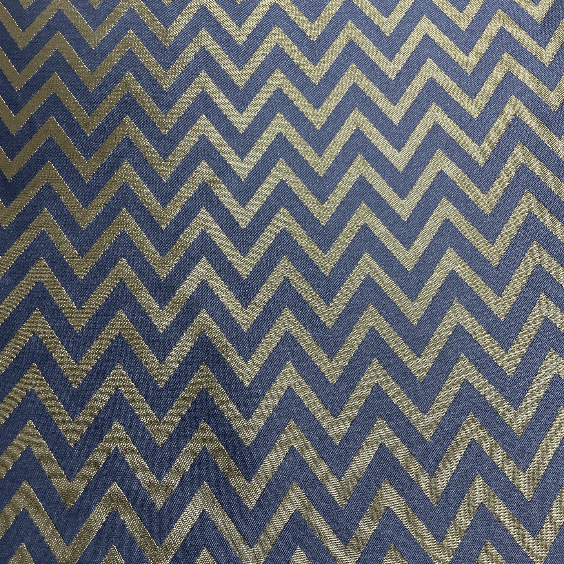 Grey Golden Chevron Brocade Jacquard Fabric