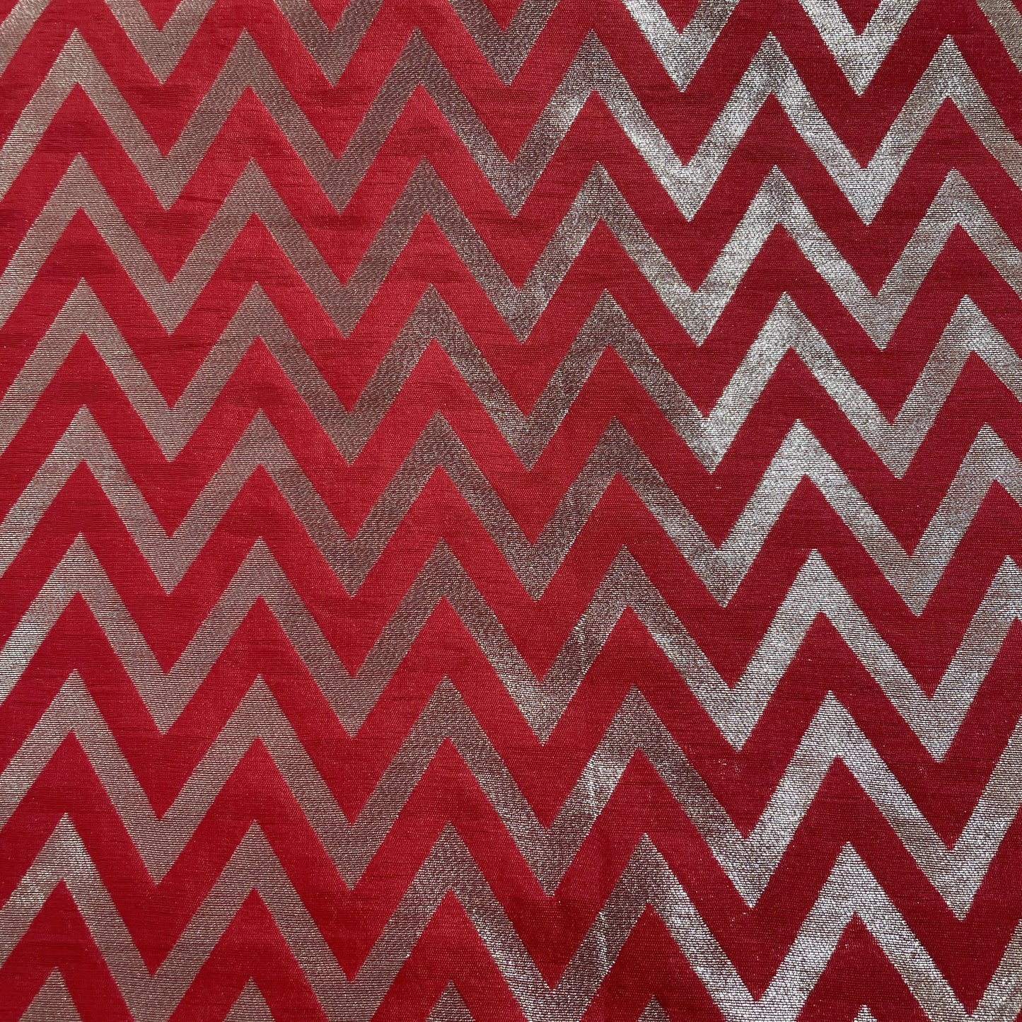 Red Golden Chevron Brocade Jacquard Fabric