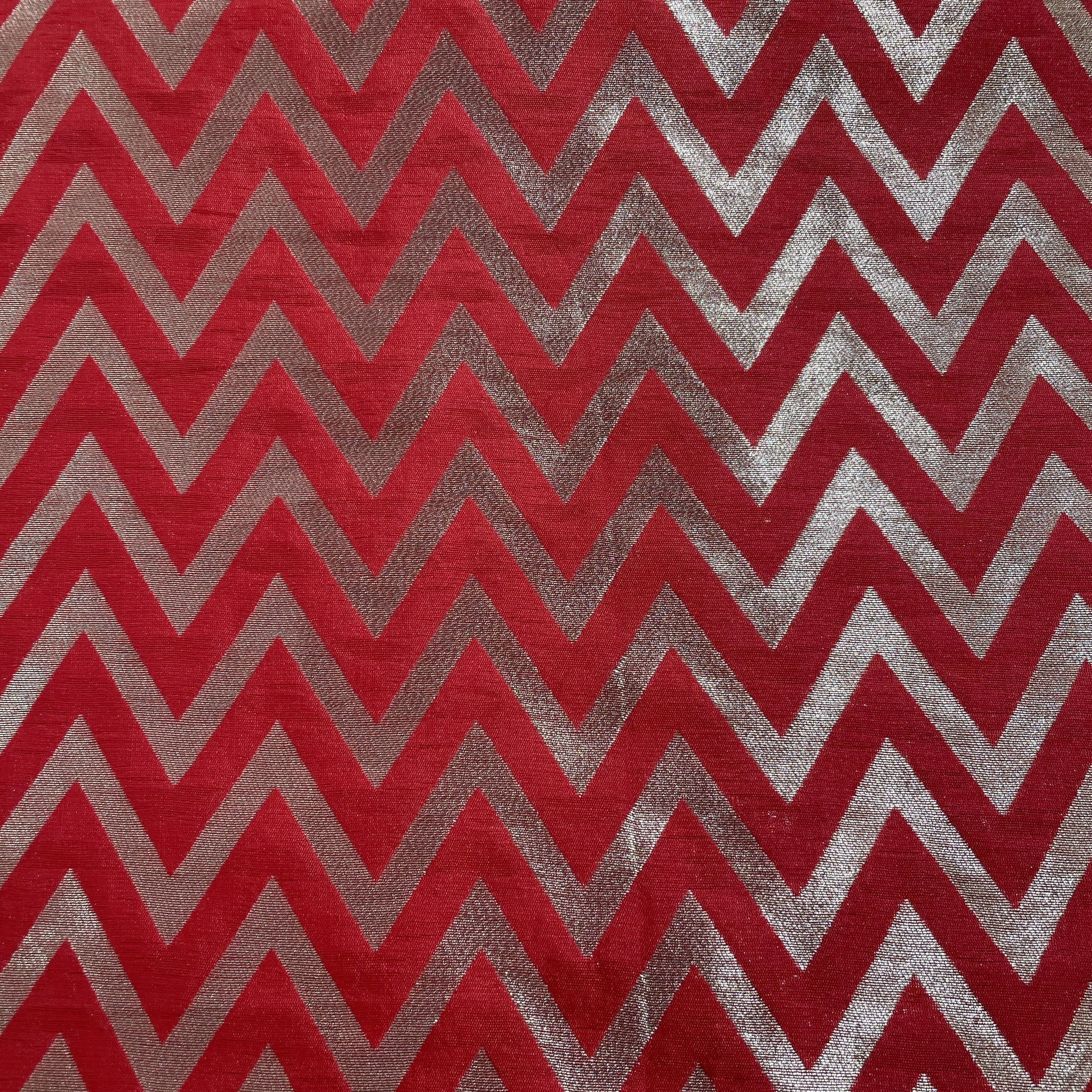 Red Golden Chevron Brocade Jacquard Fabric