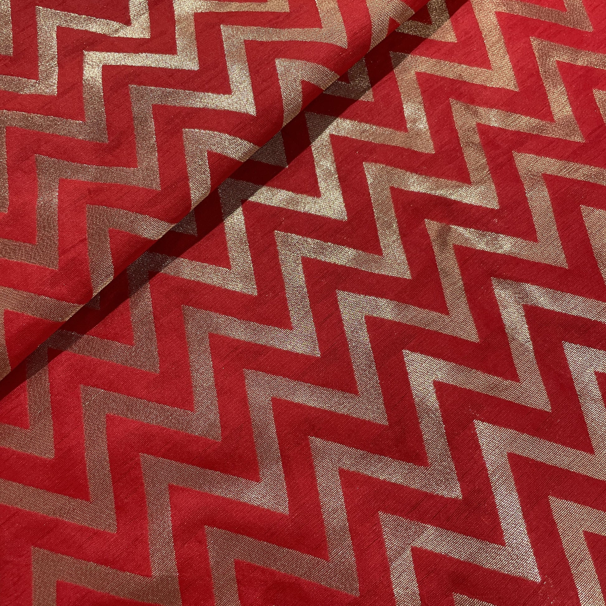 Red Golden Chevron Brocade Jacquard Fabric