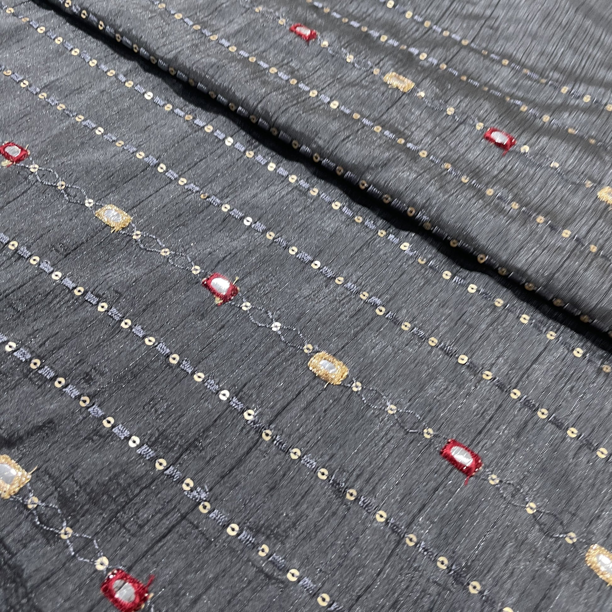 Grey Mirror Sequins Soft Dupion Silk Fabric