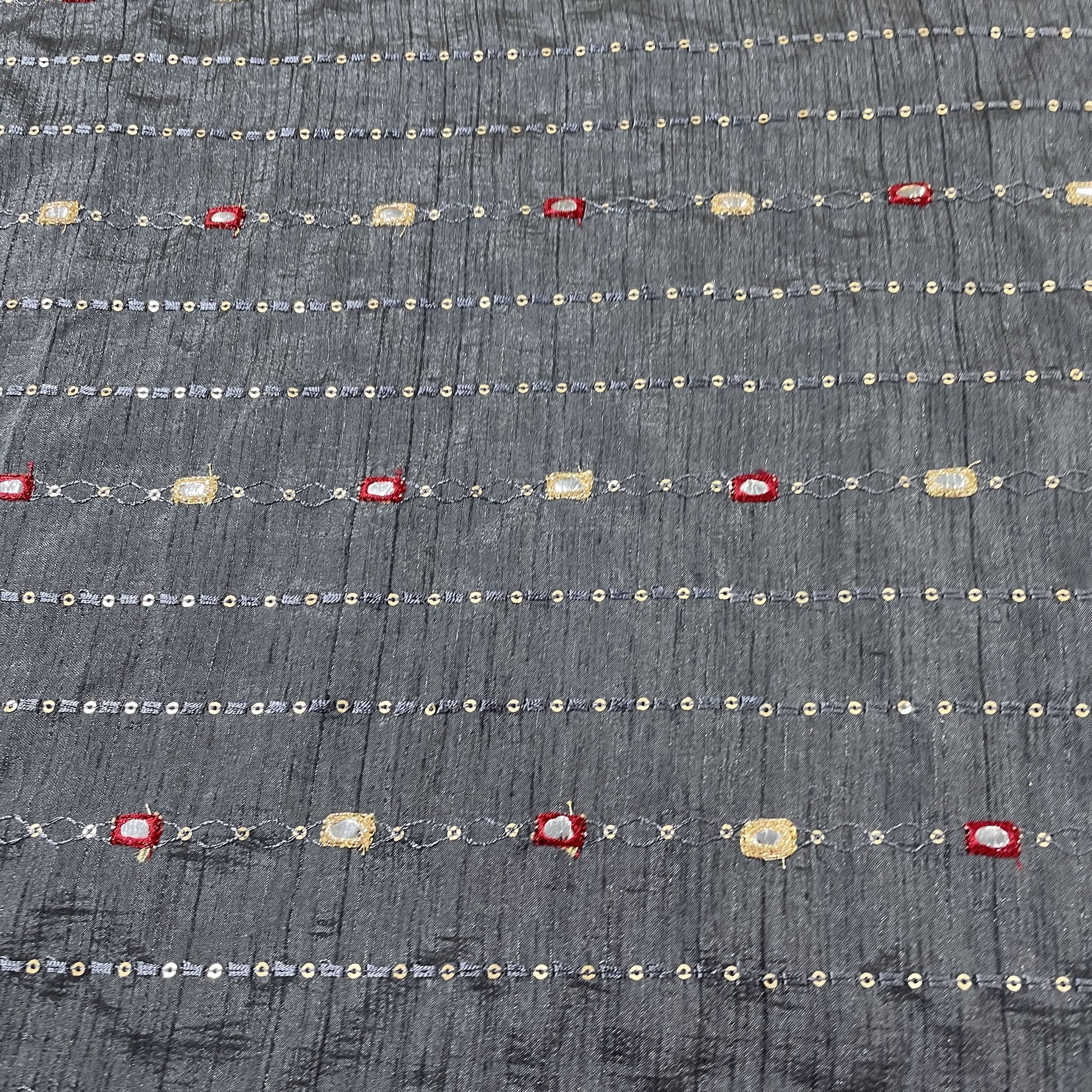 Grey Mirror Sequins Soft Dupion Silk Fabric