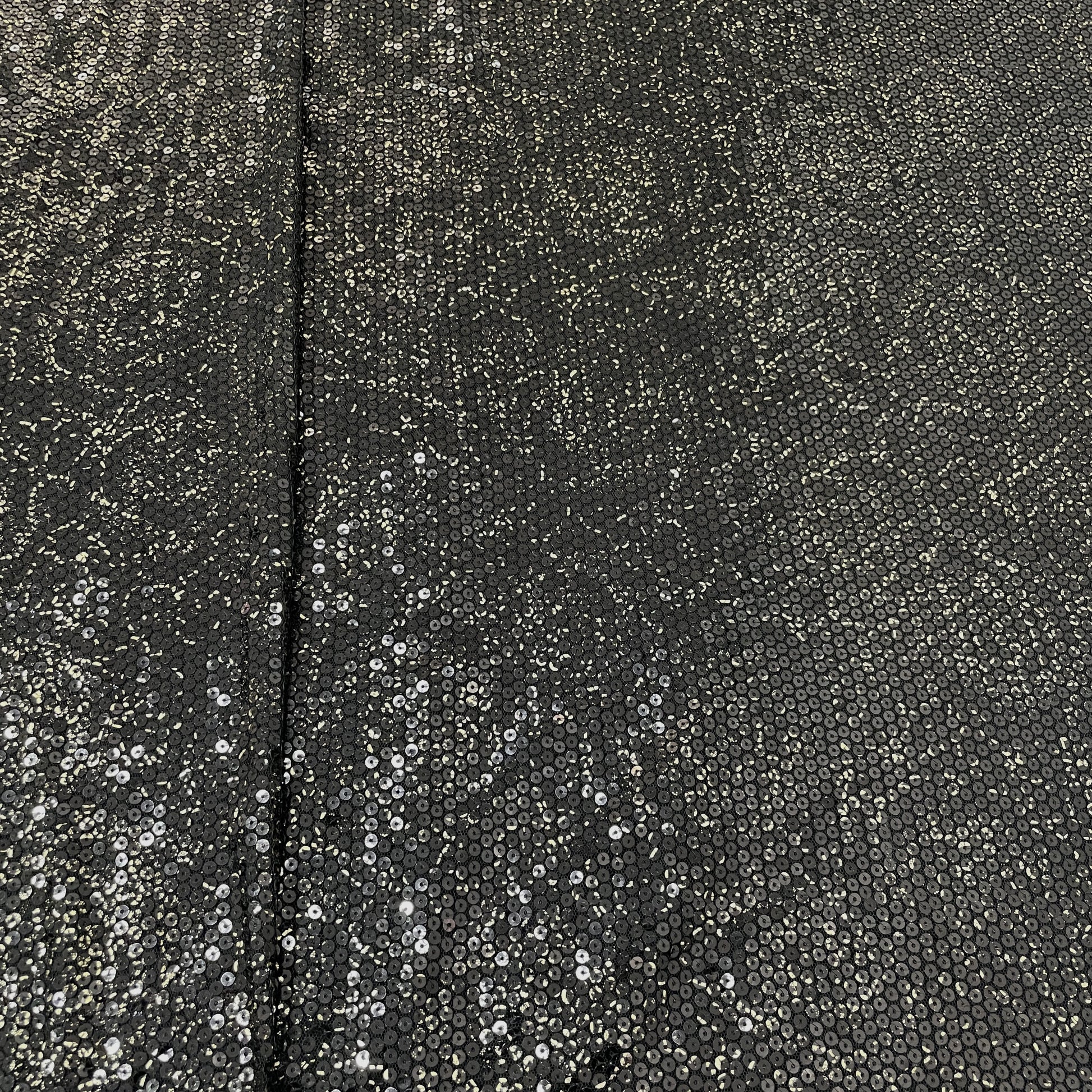 Black Net Fabric with Black and Silver Color Sequence 58'' Wide