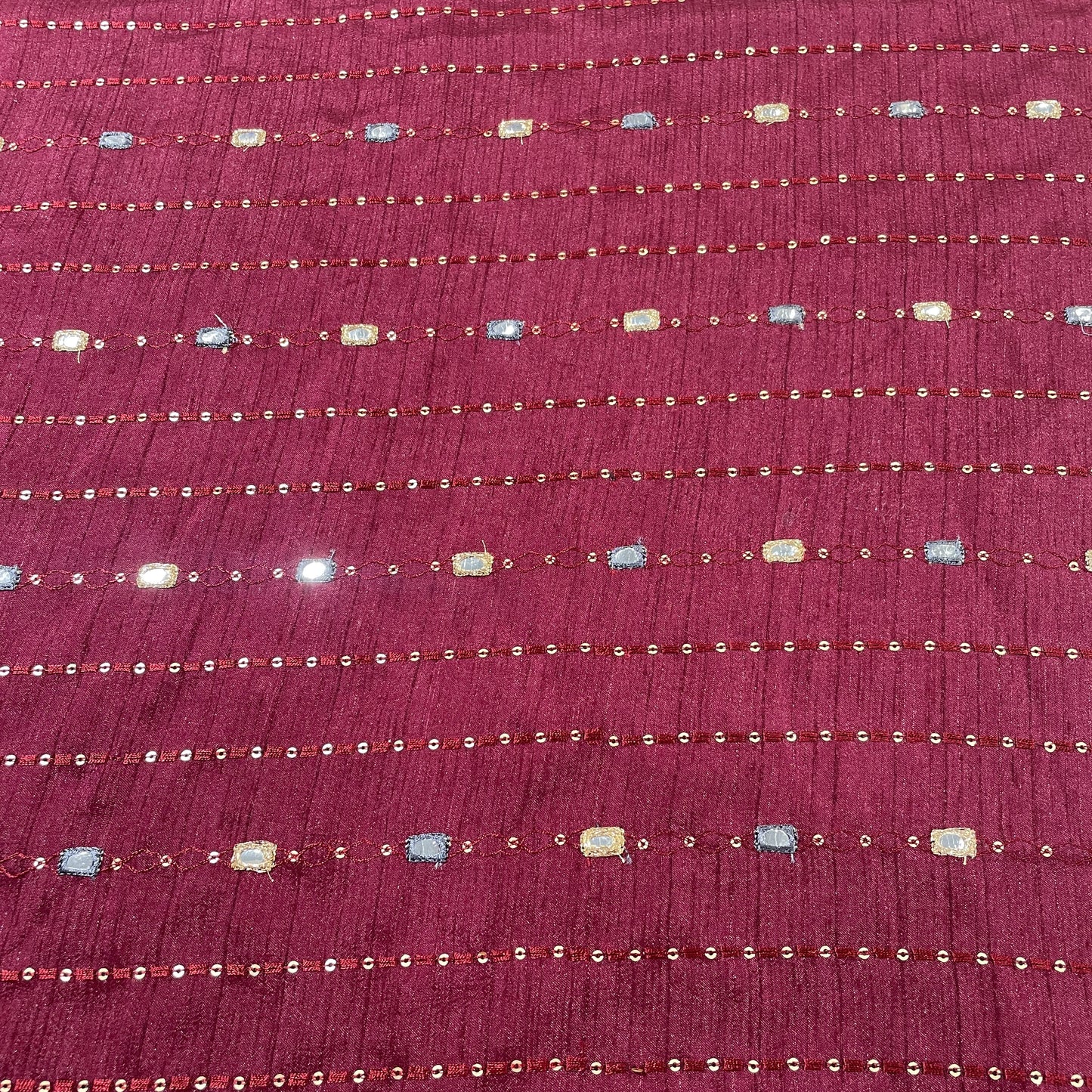 Maroon Mirror Sequins Soft Dupion Silk Fabric