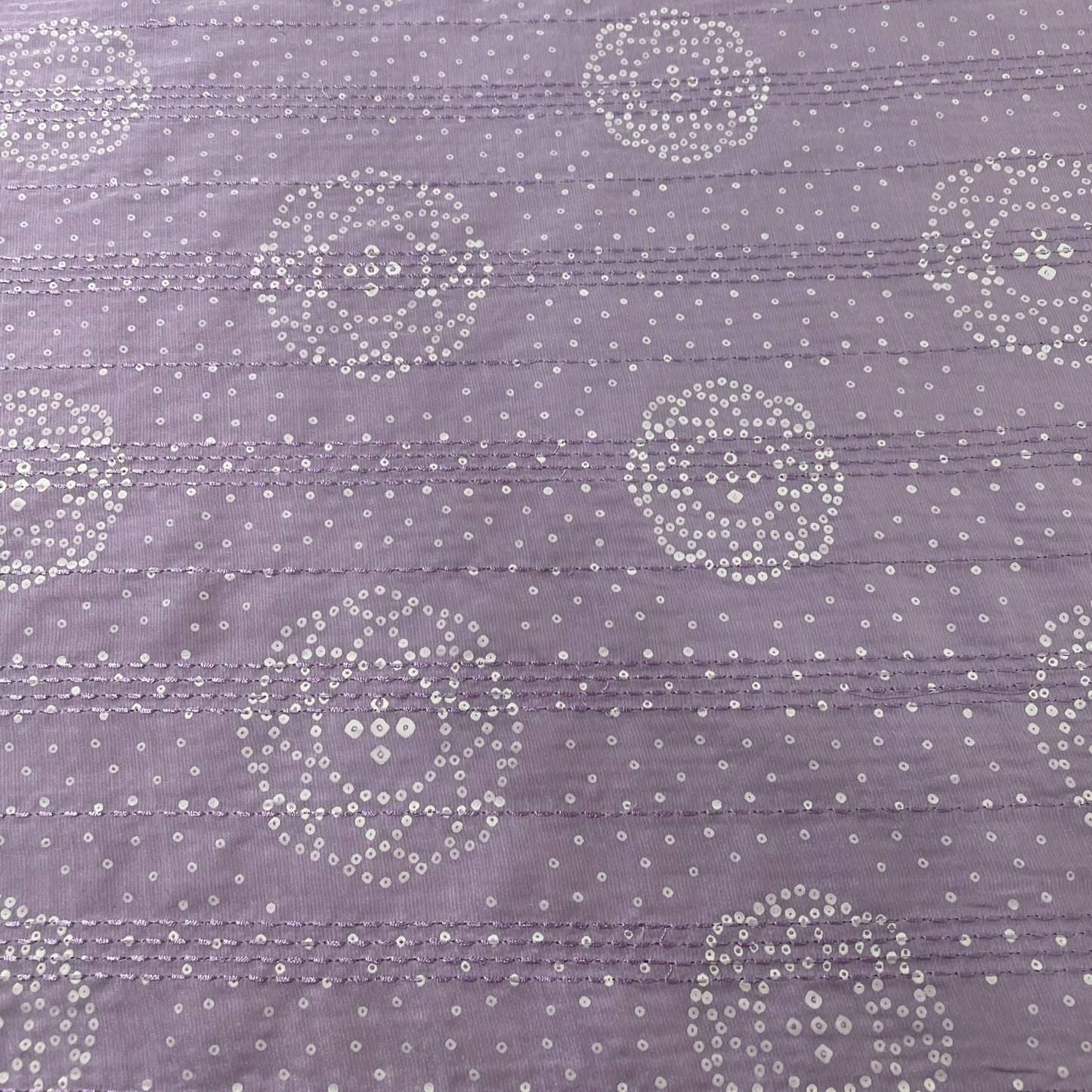 Lavender Bandhani Kantha Work Mini Silk Fabric