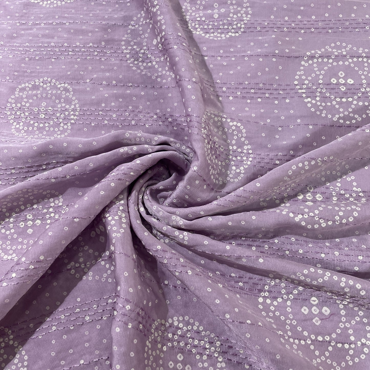 Lavender Bandhani Kantha Work Mini Silk Fabric