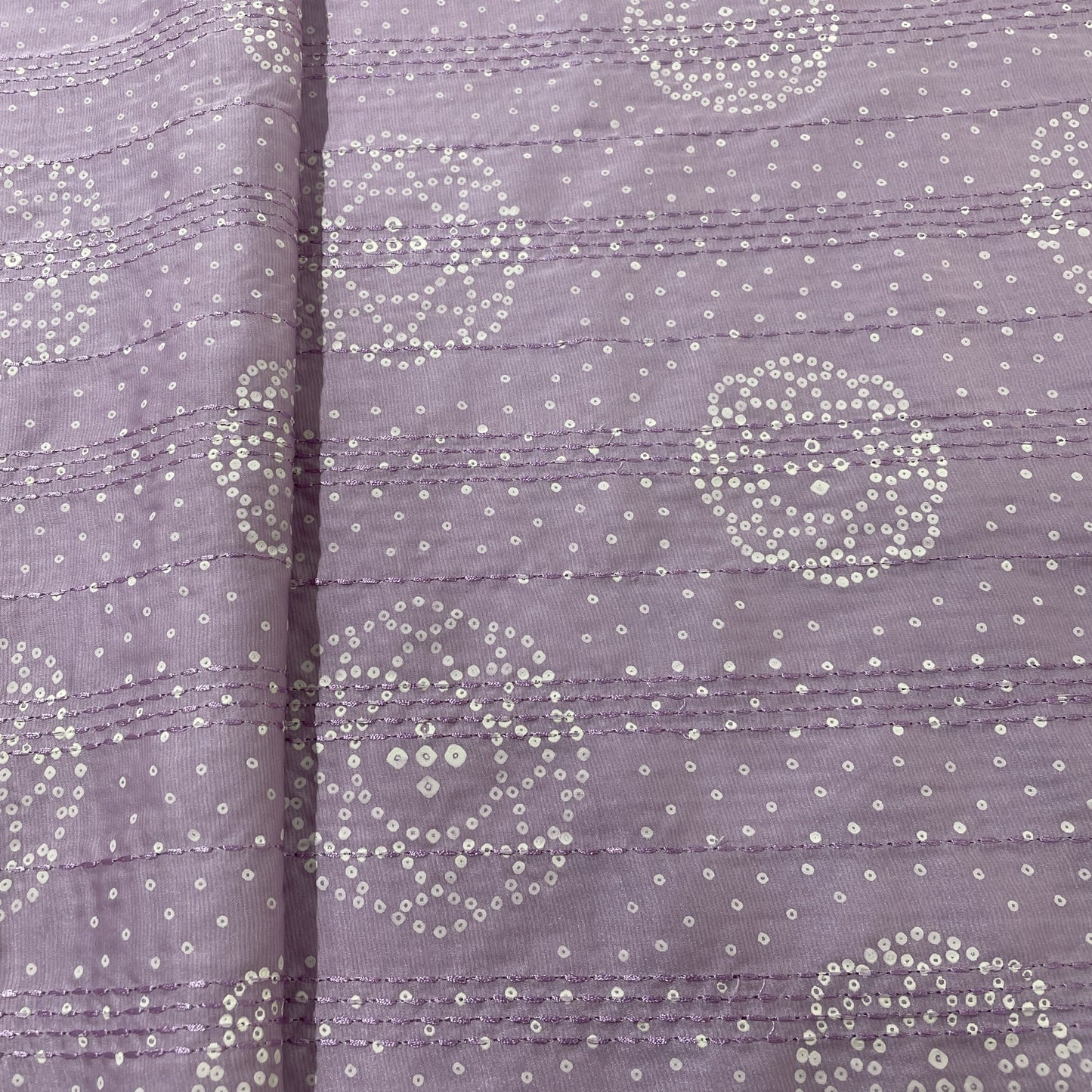 Lavender Bandhani Kantha Work Mini Silk Fabric