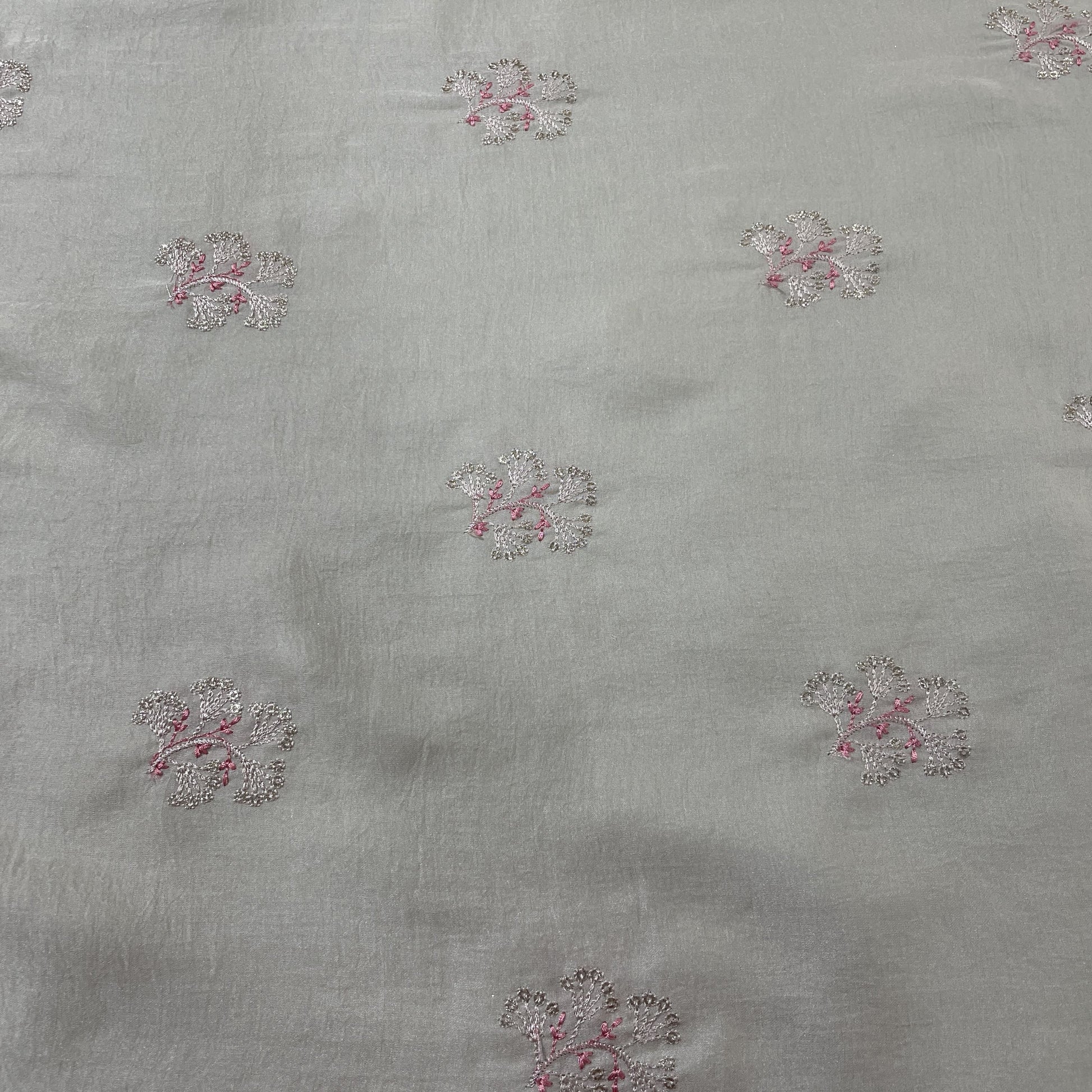 Ivory Floral Buta Bemberg Silk Fabric