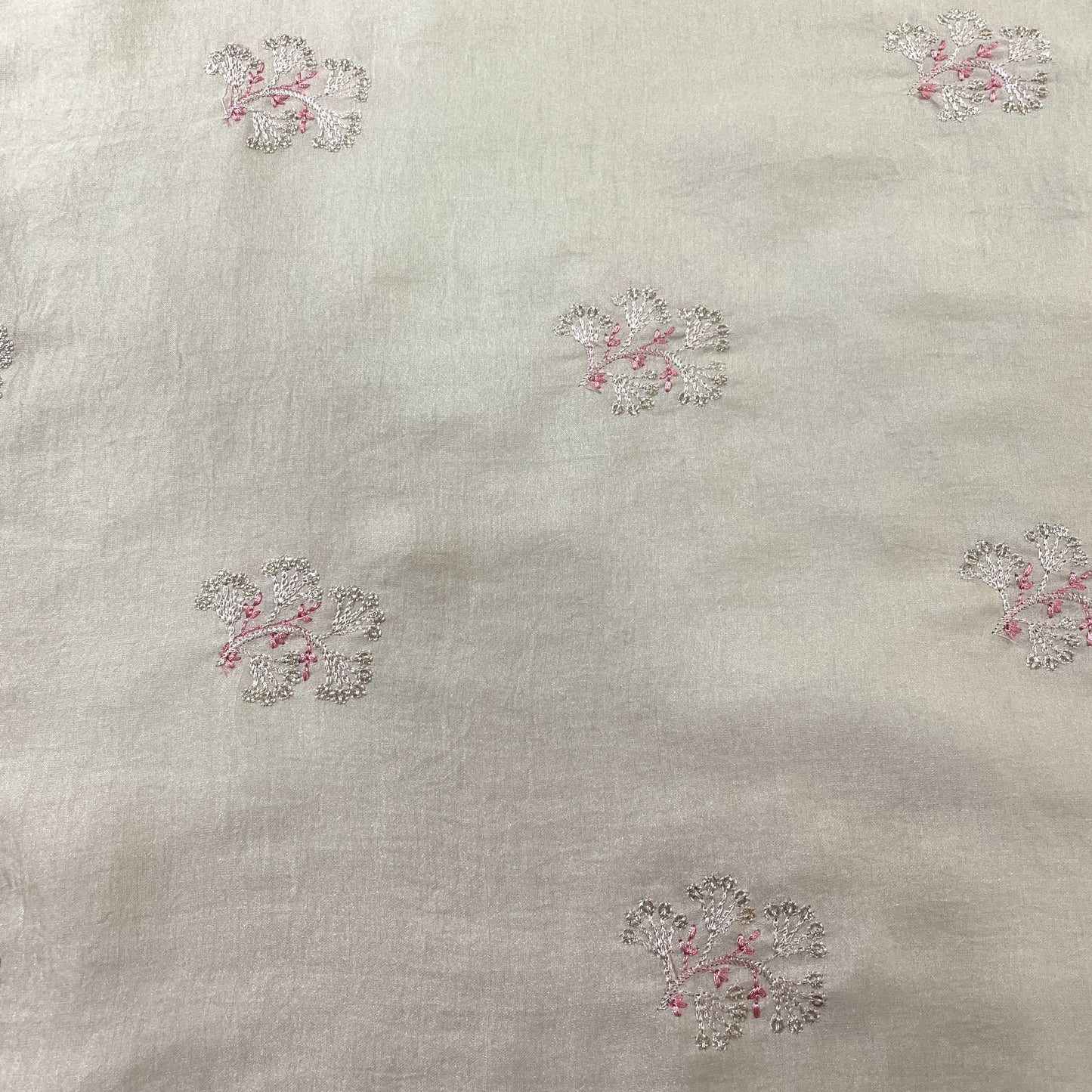 Ivory Floral Buta Bemberg Silk Fabric