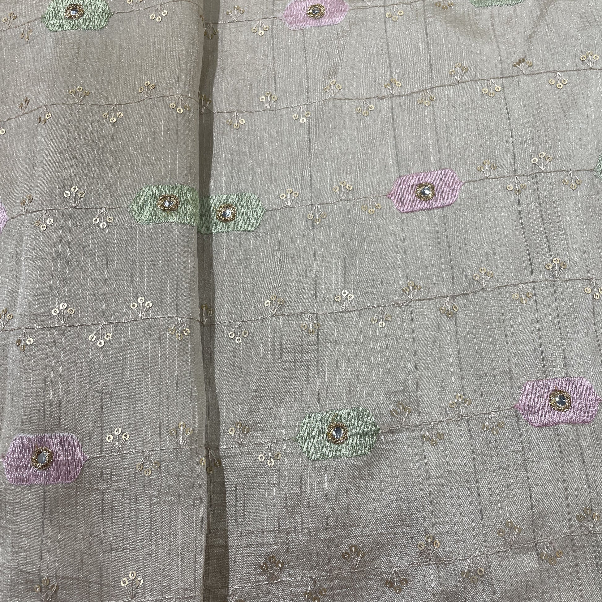 Ivory Mirror Thread Embroidery Bemberg Silk Fabric