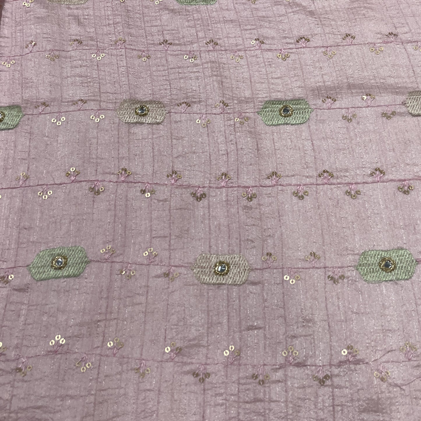 Pink Mirror Thread Embroidery Bemberg Silk Fabric