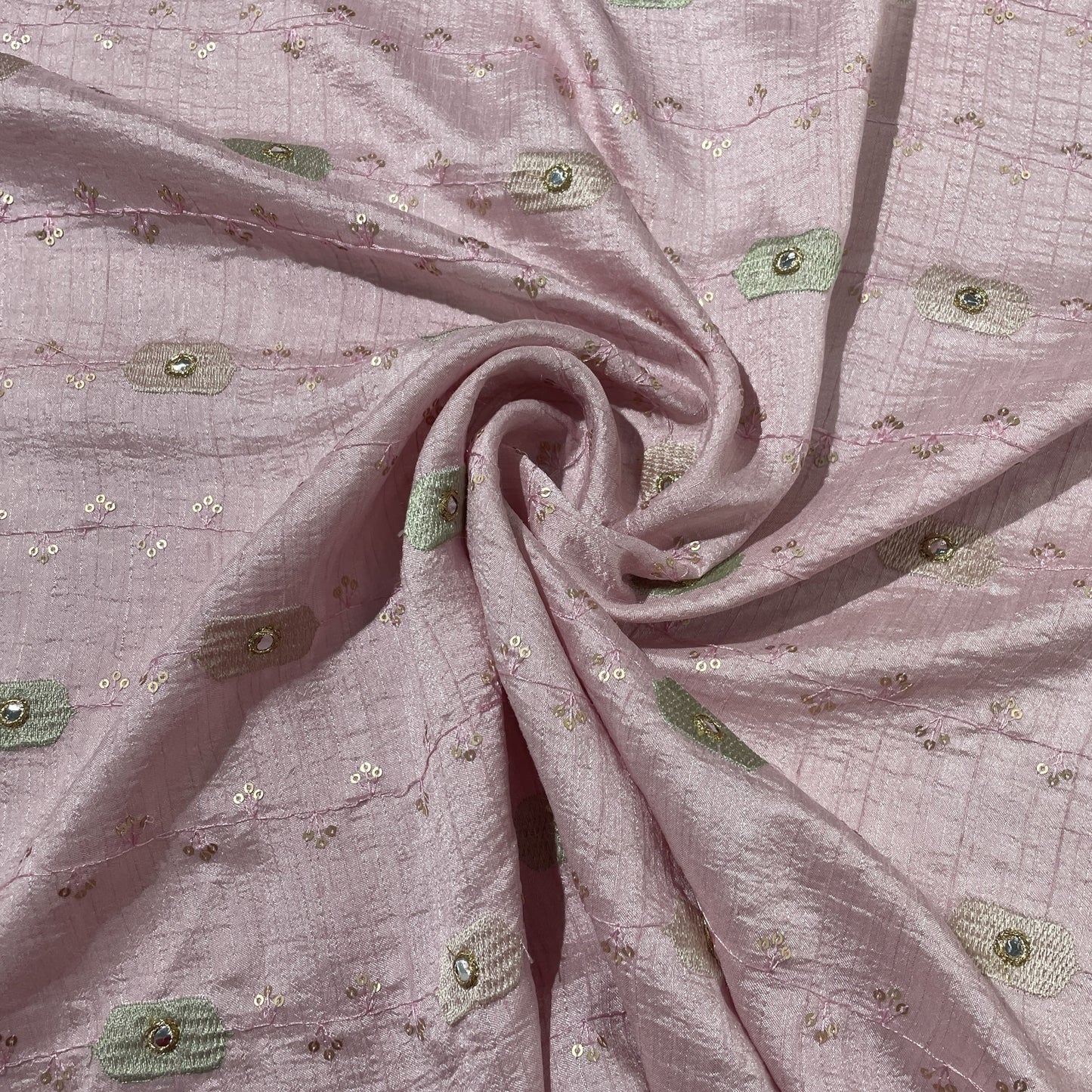 Pink Mirror Thread Embroidery Bemberg Silk Fabric