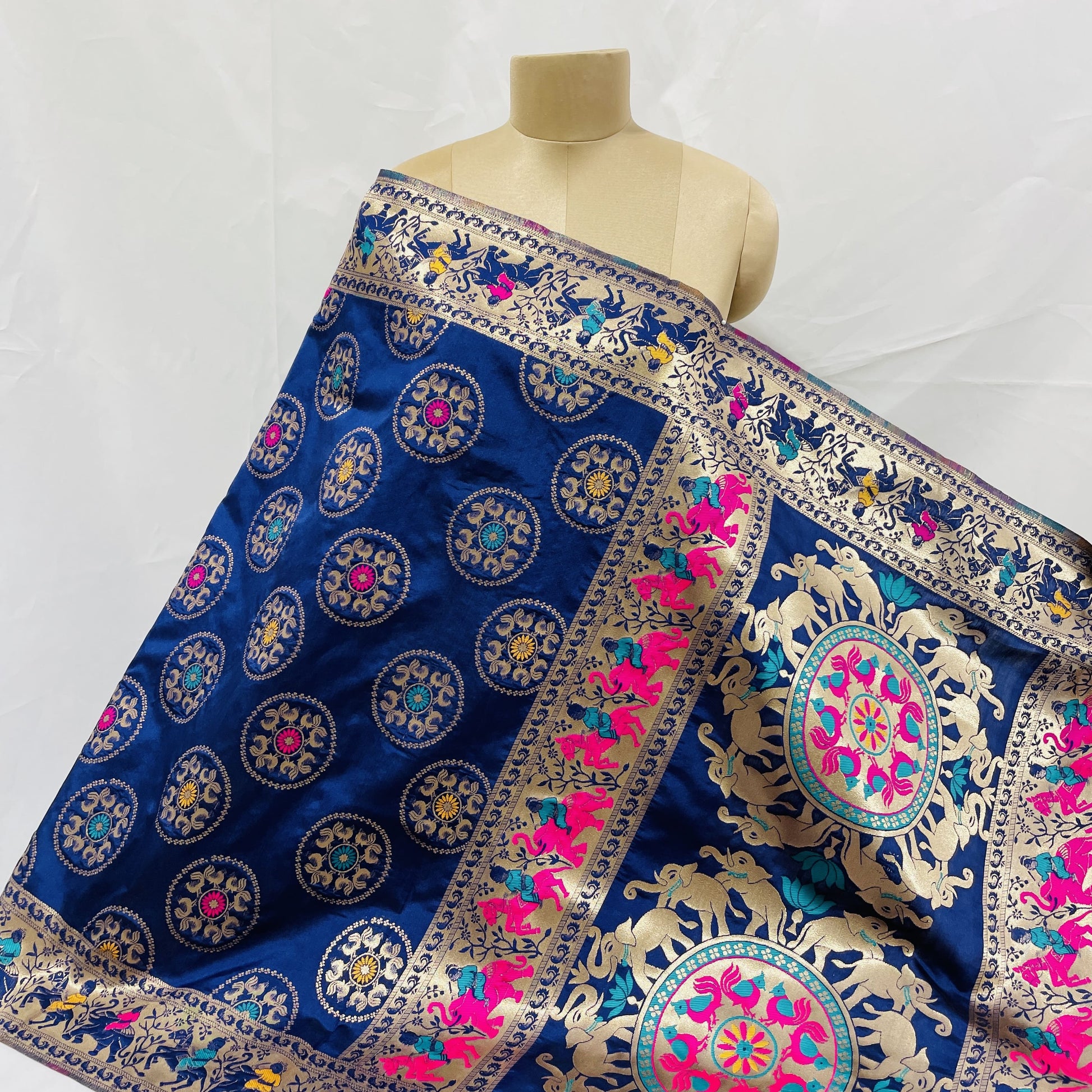 Premium Navy Blue Geometrical Print Banarsi Jacquard Dupatta