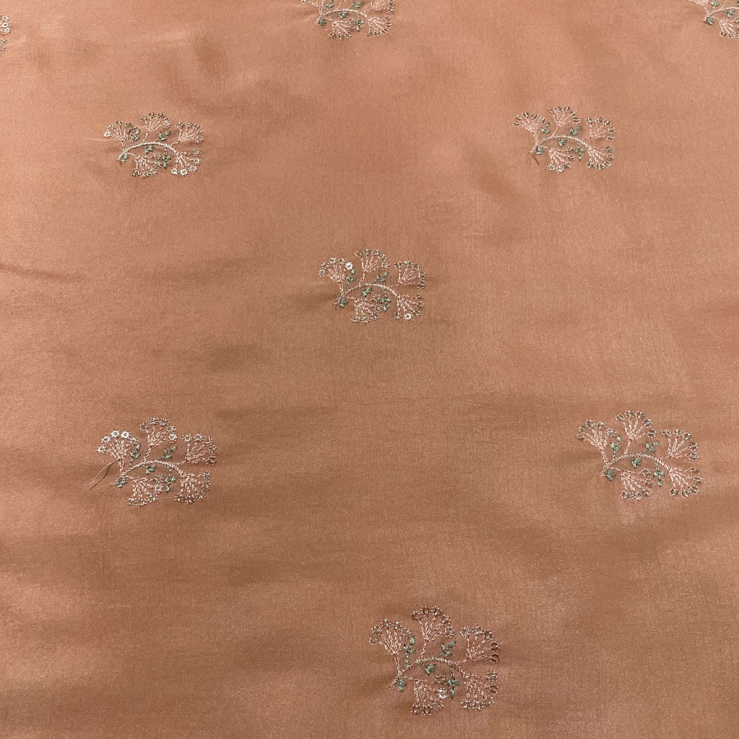 Light Orange Floral Buta Bemberg Silk Fabric