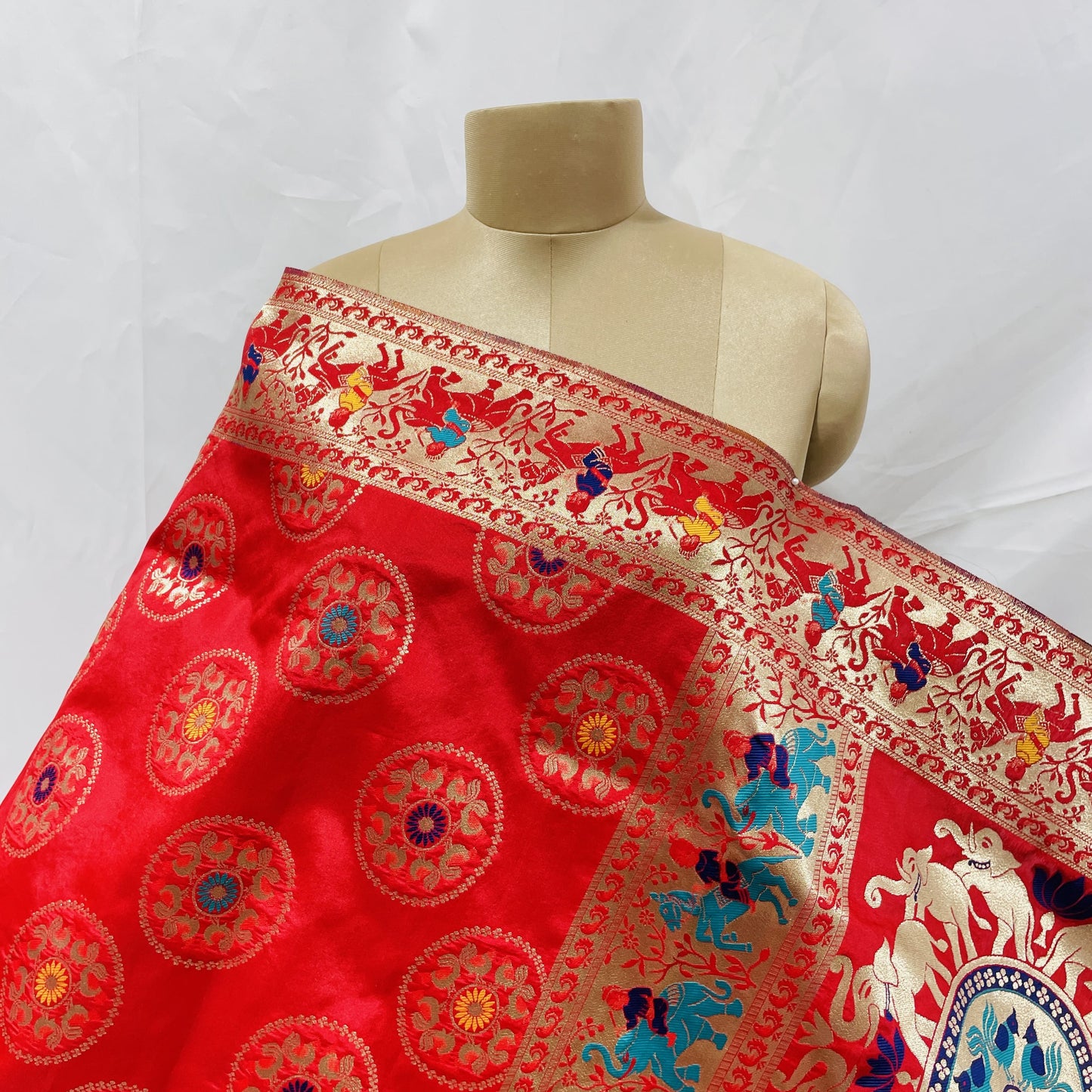 Premium Red Geometrical Print Banarsi Jacquard Dupatta