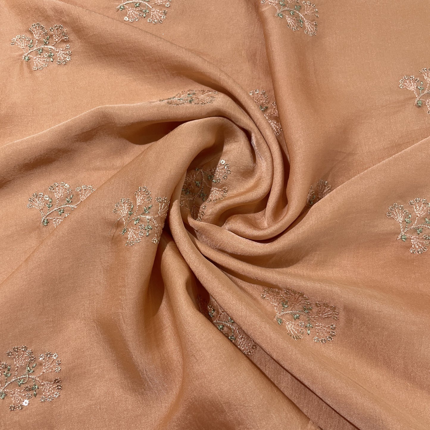 Light Orange Floral Buta Bemberg Silk Fabric