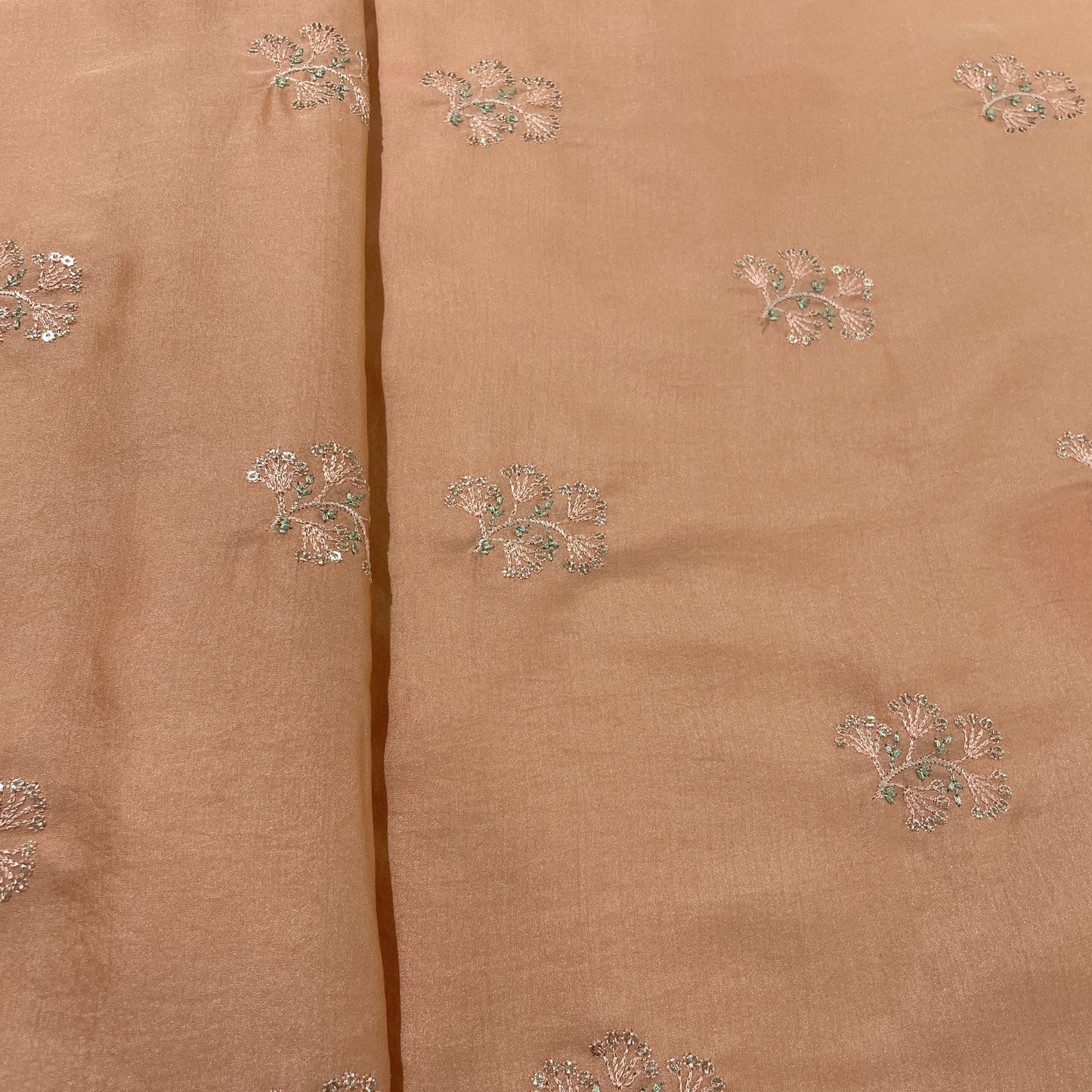 Light Orange Floral Buta Bemberg Silk Fabric