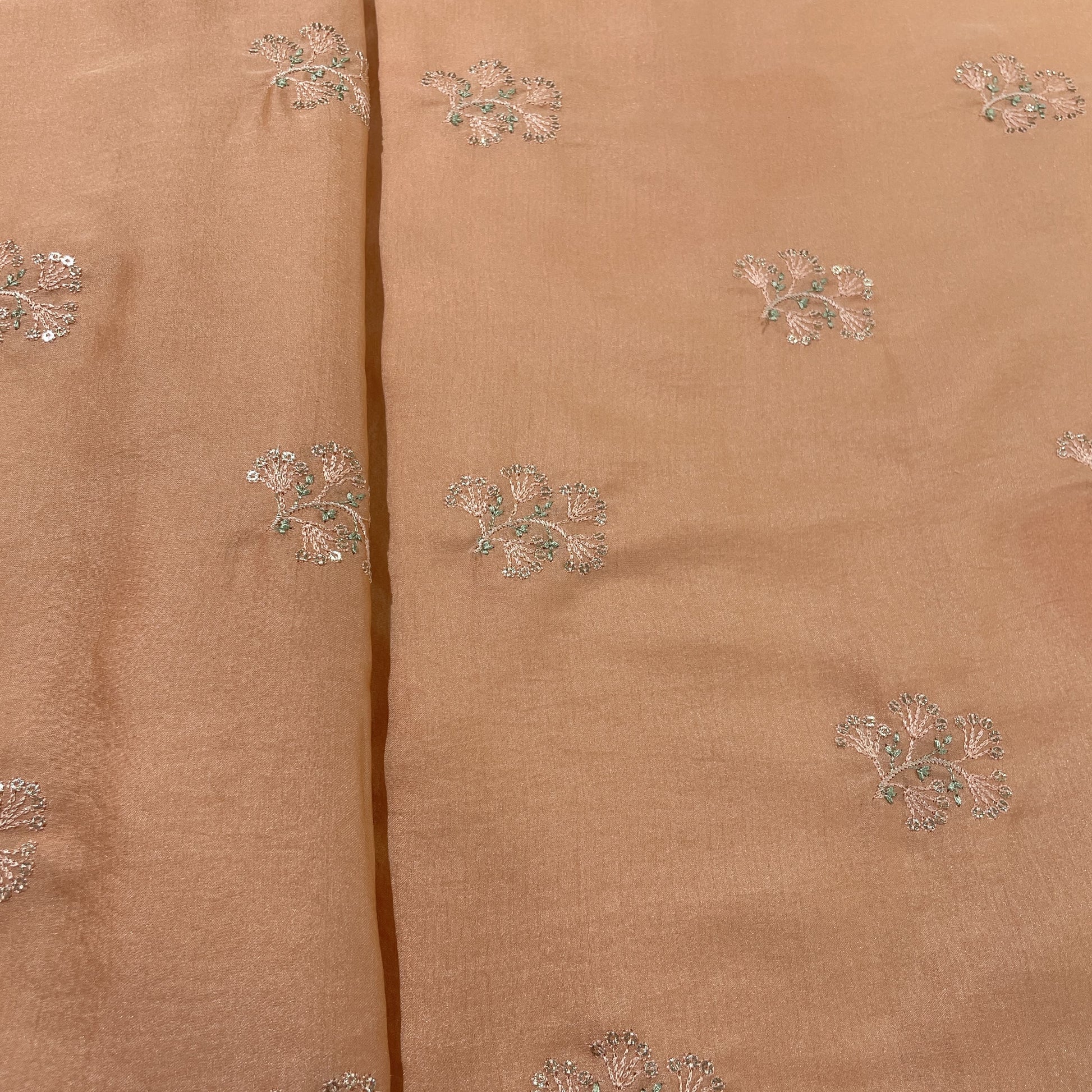 Light Orange Floral Buta Bemberg Silk Fabric