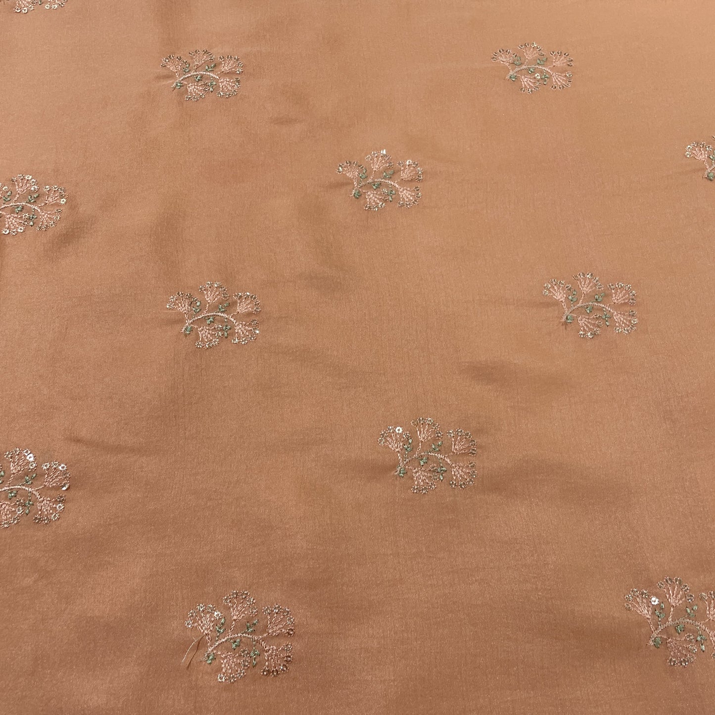 Light Orange Floral Buta Bemberg Silk Fabric