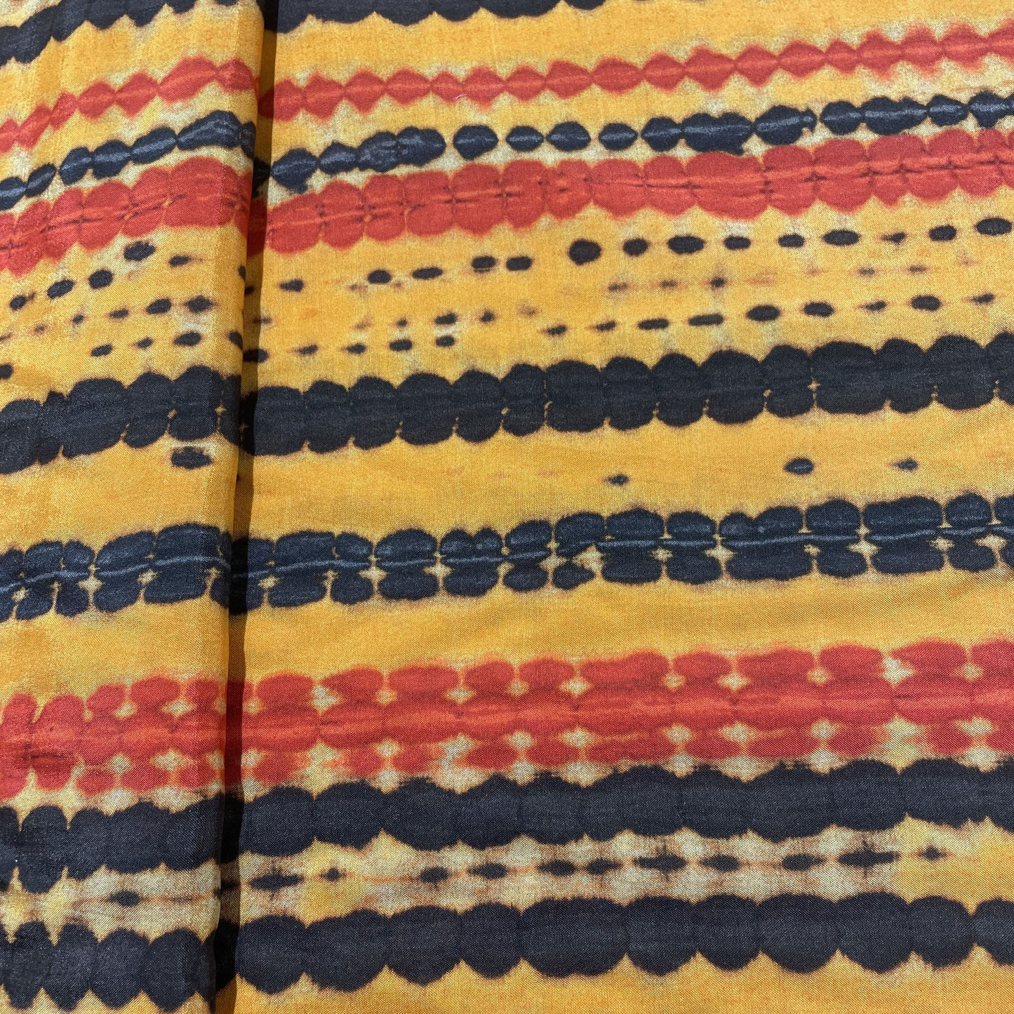 Yellow Multicolor Stripes Abstract Print Viscose Muslin Fabric