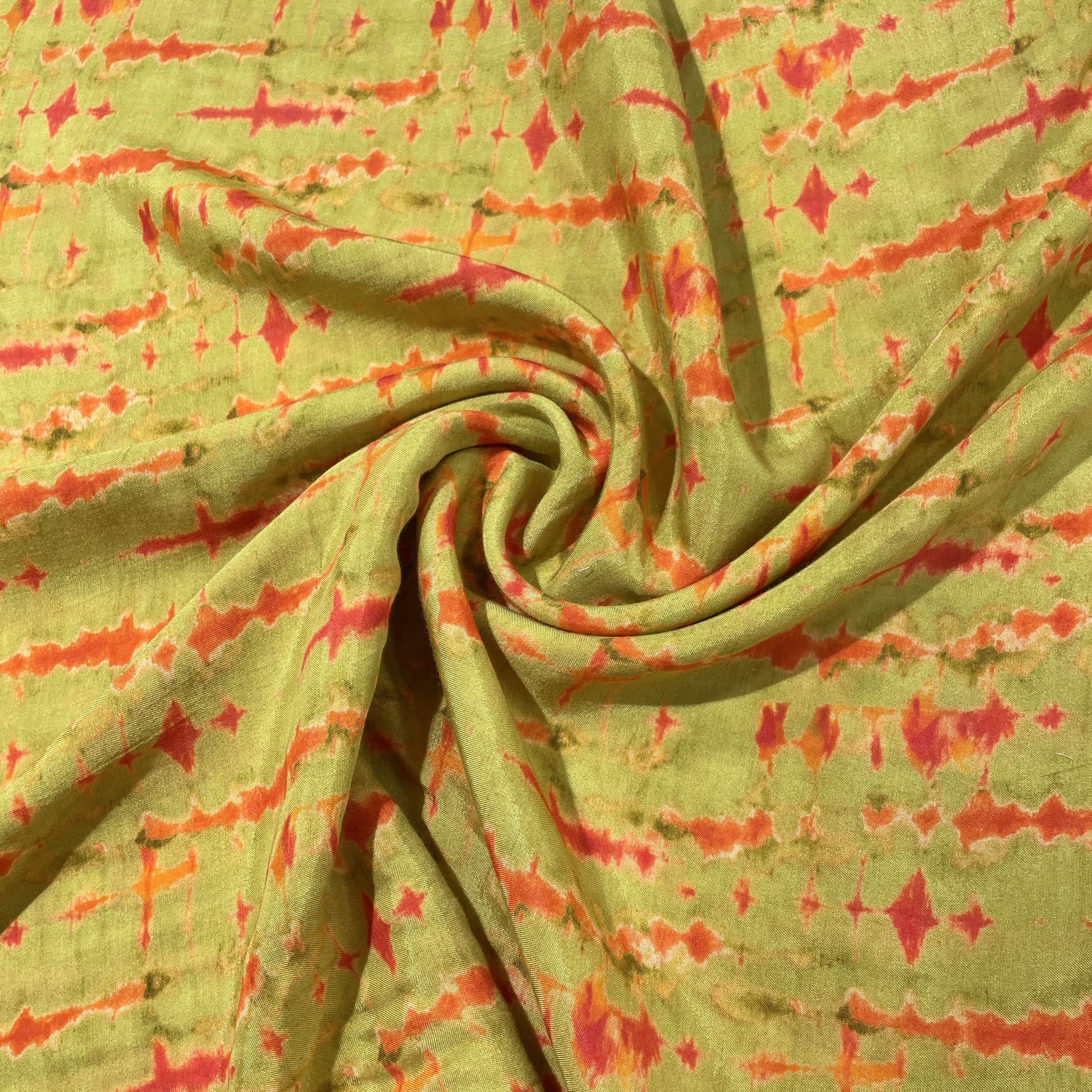 Lime Abstract Print Viscose Muslin Fabric