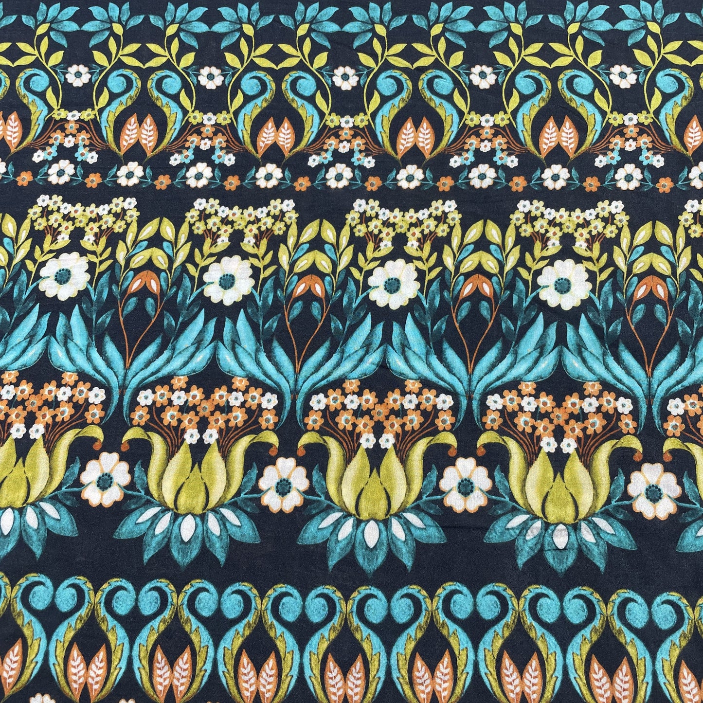 Black Multicor Tropical Print Viscose Muslin Fabric