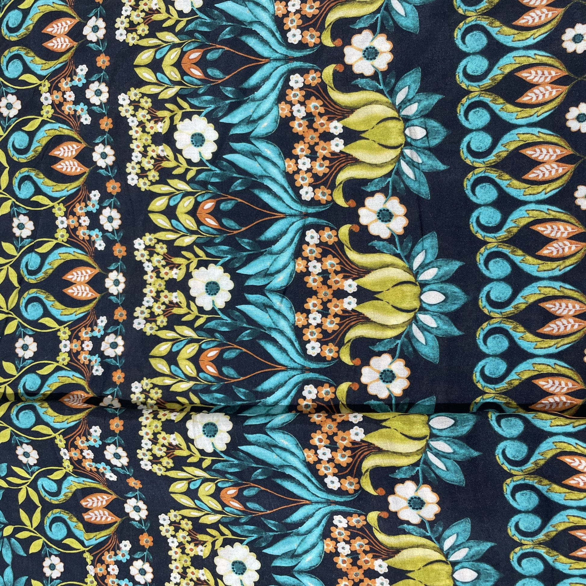 Black Multicor Tropical Print Viscose Muslin Fabric