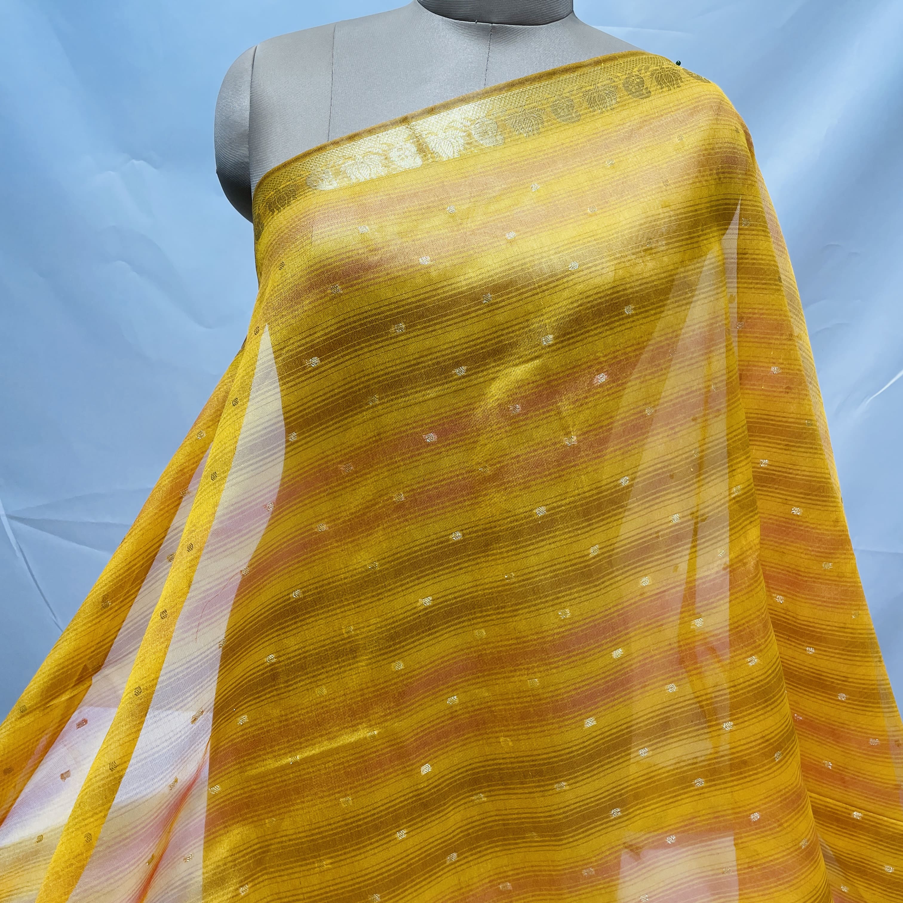 Buy Premium Yellow Golden Foil Buti Work Chanderi Silk Jacquard