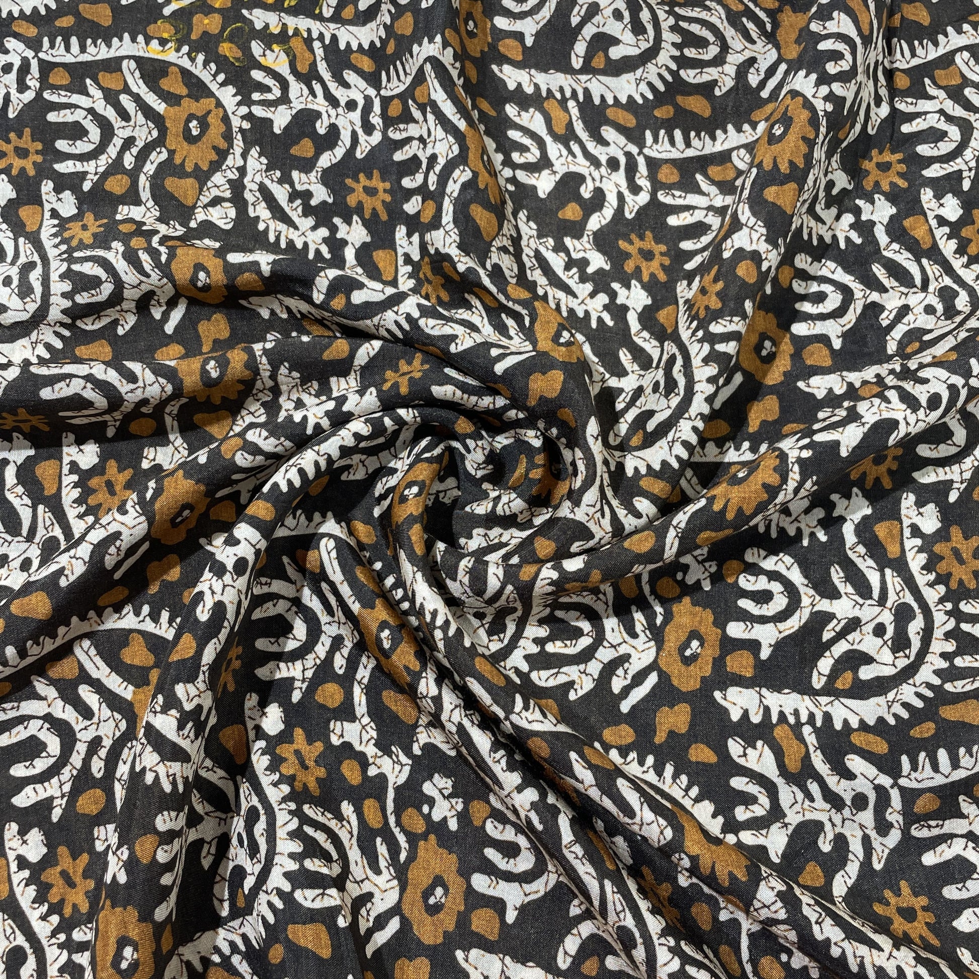 Brown Batik Print Muslin Fabric