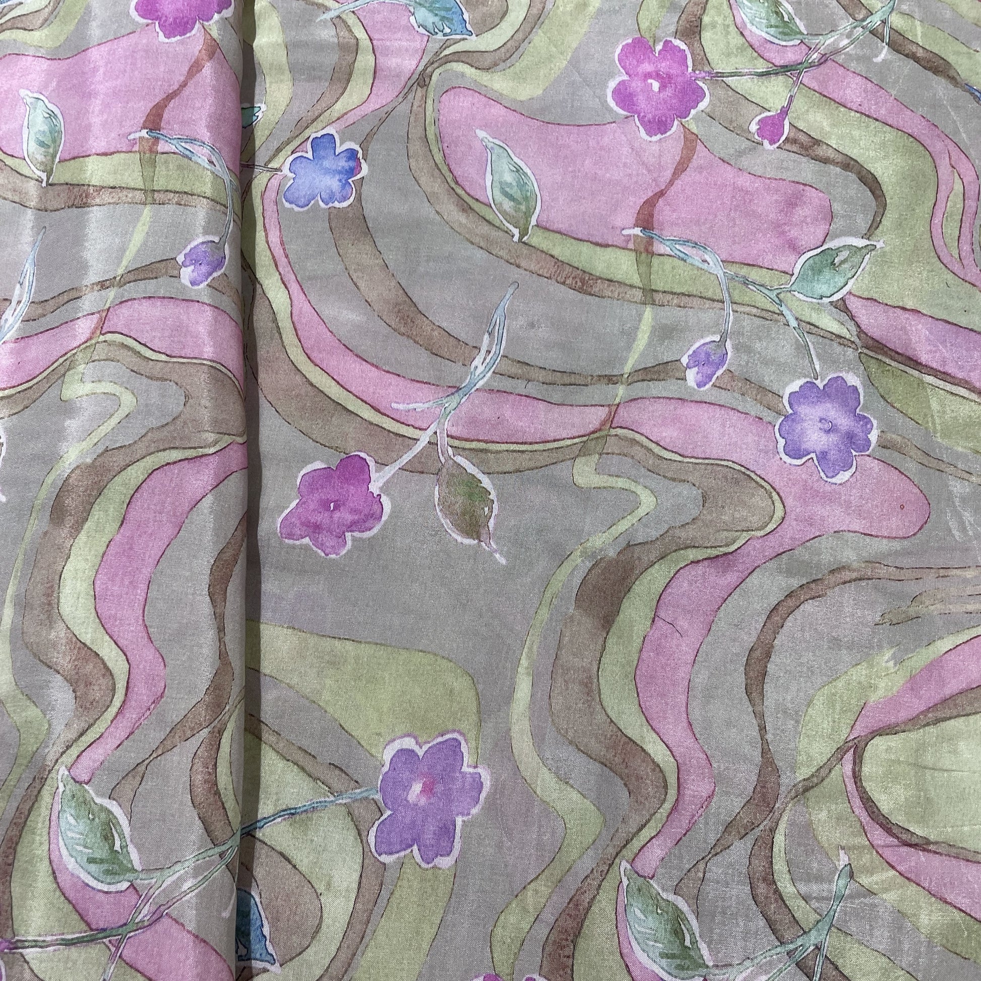 Brown Floral Abstract Muslin Print Muslin Fabric