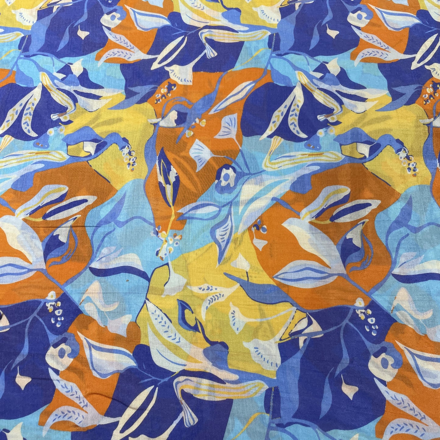 Blue Multicolor Abstract Print Muslin Fabric