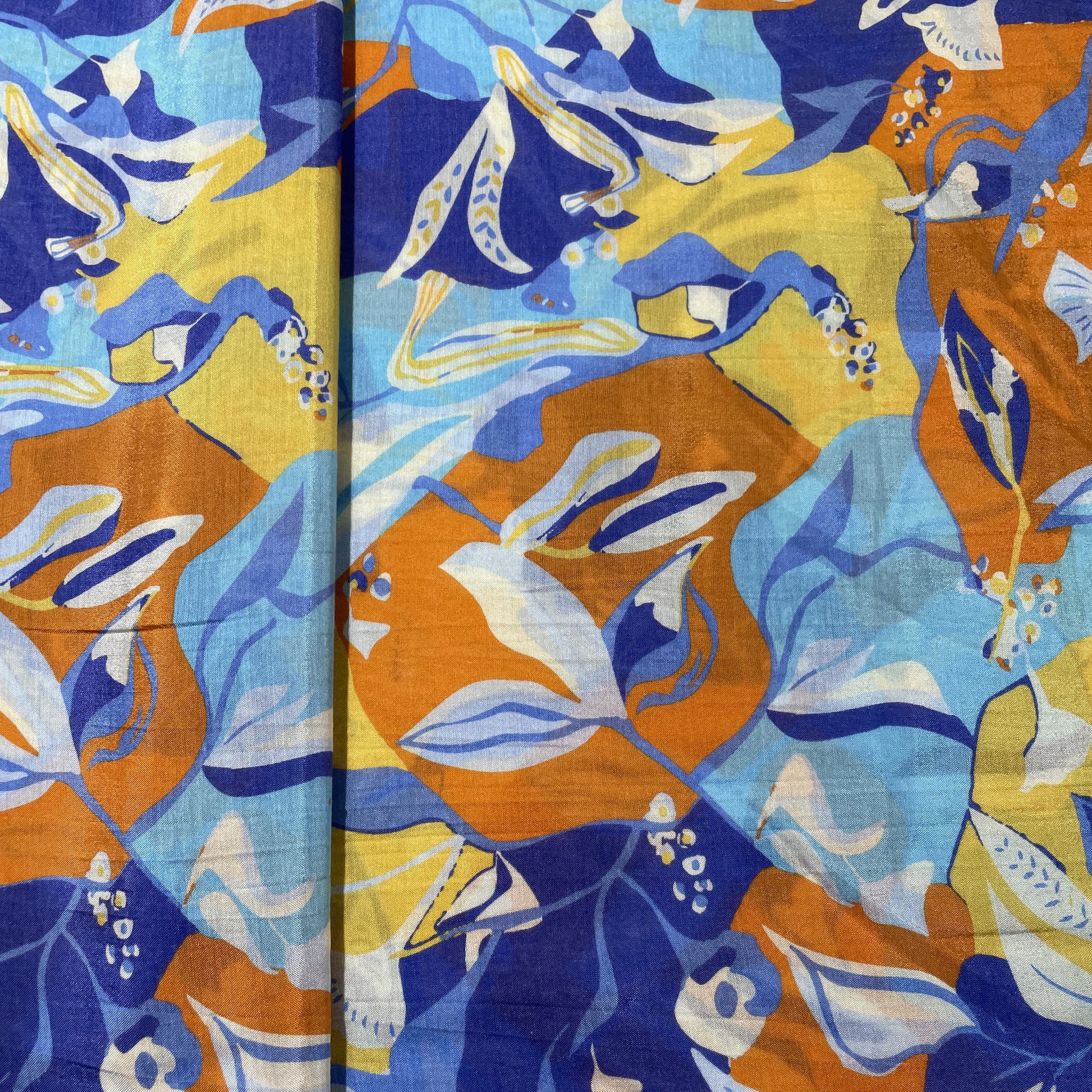 Blue Multicolor Abstract Print Muslin Fabric