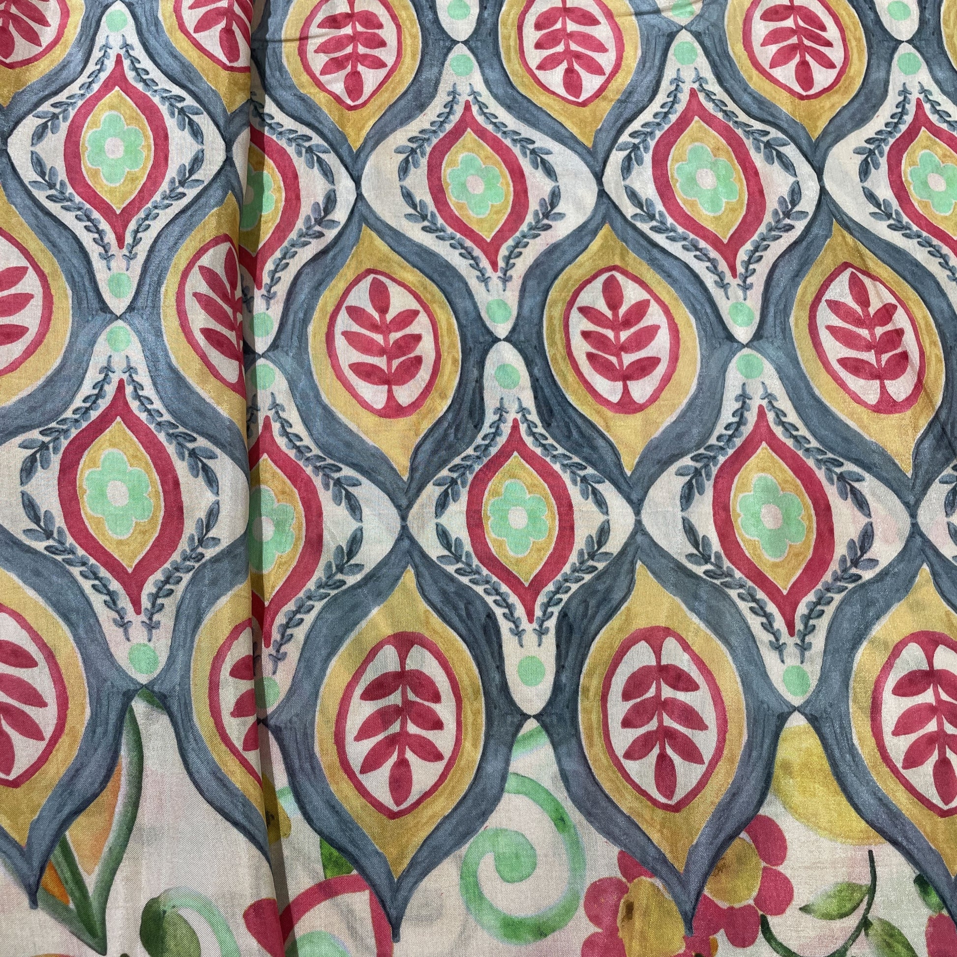 Cream Floral Multicolor Print Muslin Fabric