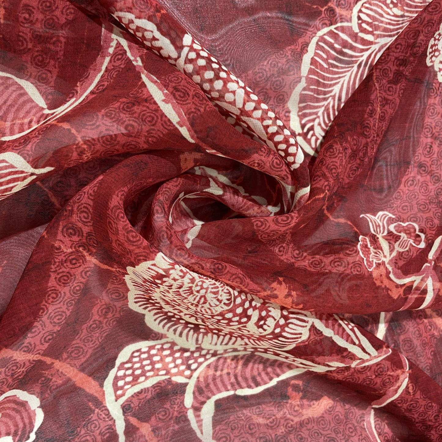 Maroon Floral Print Georgette Fabric