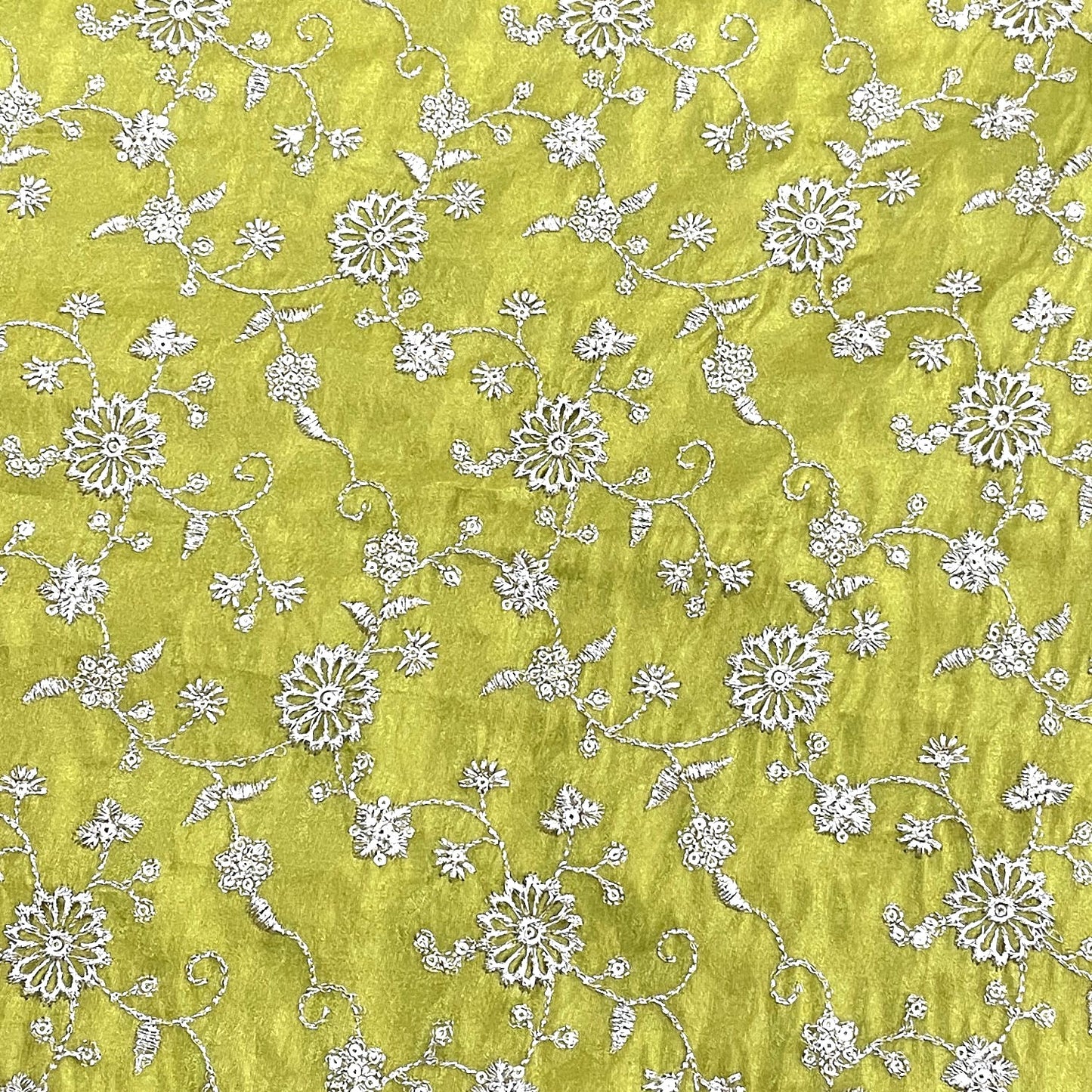 Classic Olive Green Floral Zari Embroidery Tissue Organza Fabric