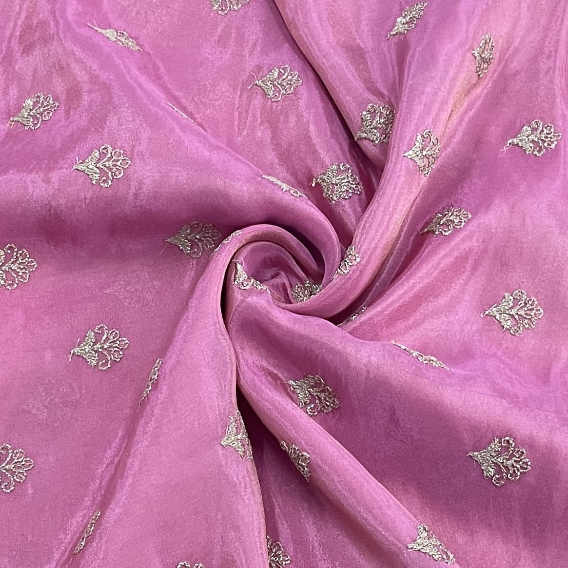 Classic Pink Floral Buti Zari Embroidery Tissue Organza Fabric