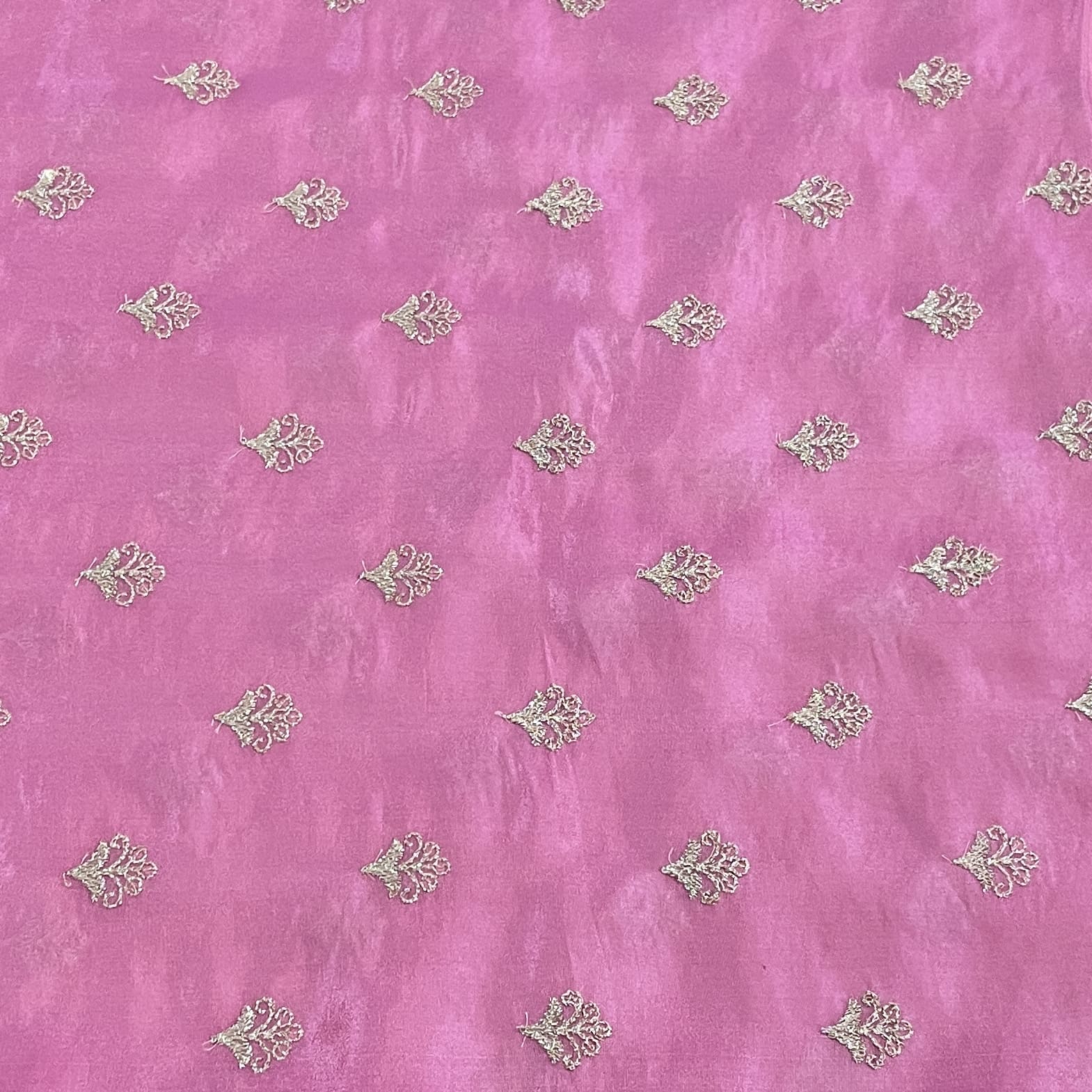 Classic Pink Floral Buti Zari Embroidery Tissue Organza Fabric