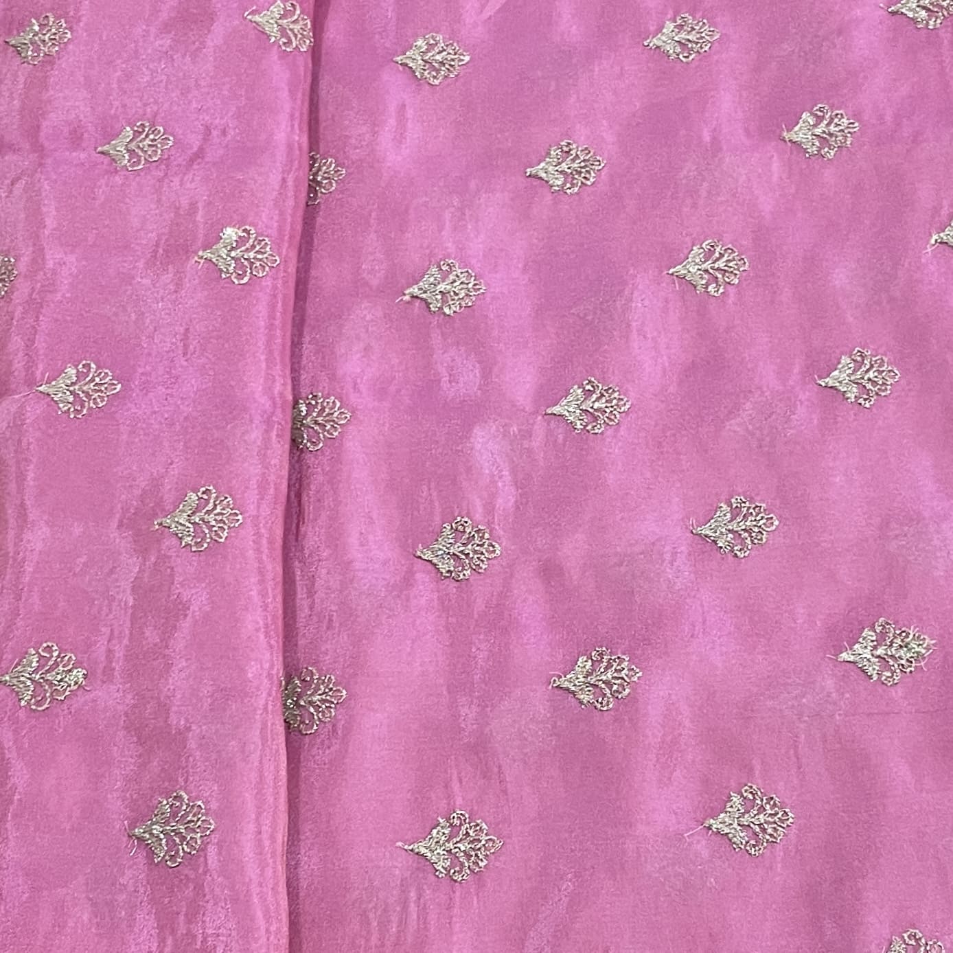 Classic Pink Floral Buti Zari Embroidery Tissue Organza Fabric