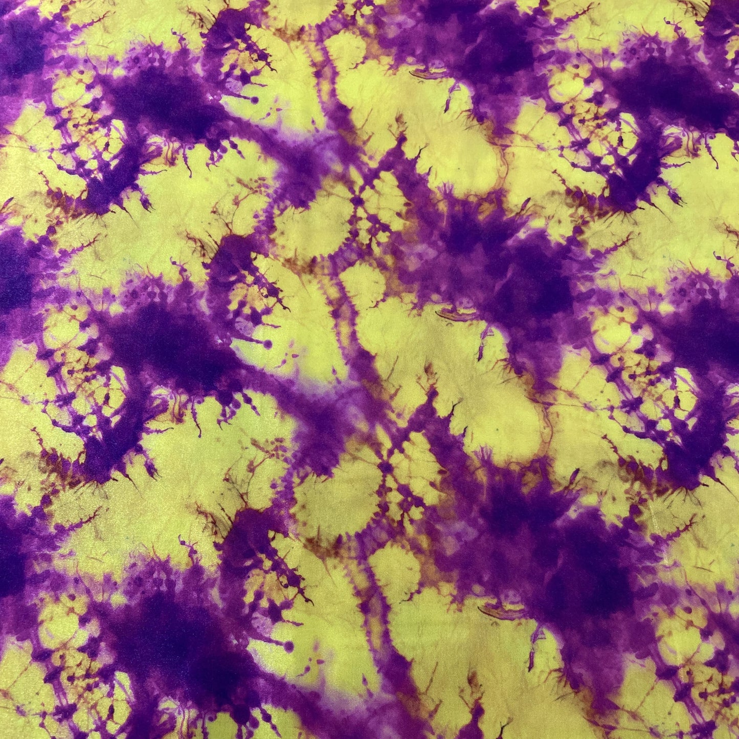 Yellow & Purple Tie&Die Print Modal Satin Fabric