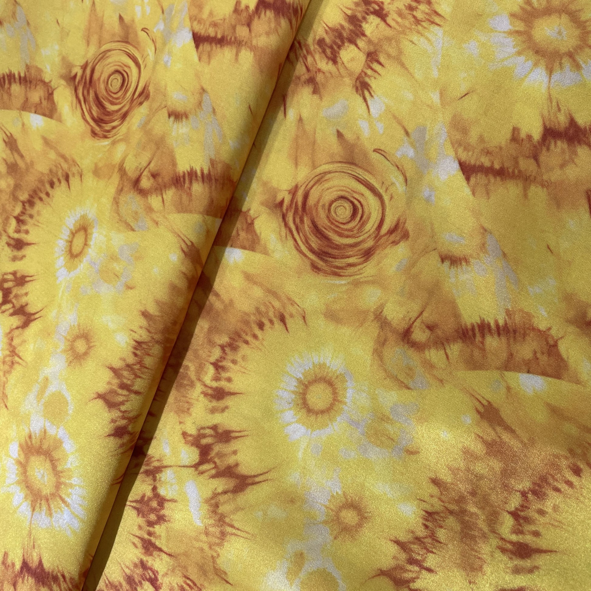 Yellow Tie&Die Print Modal Satin Fabric