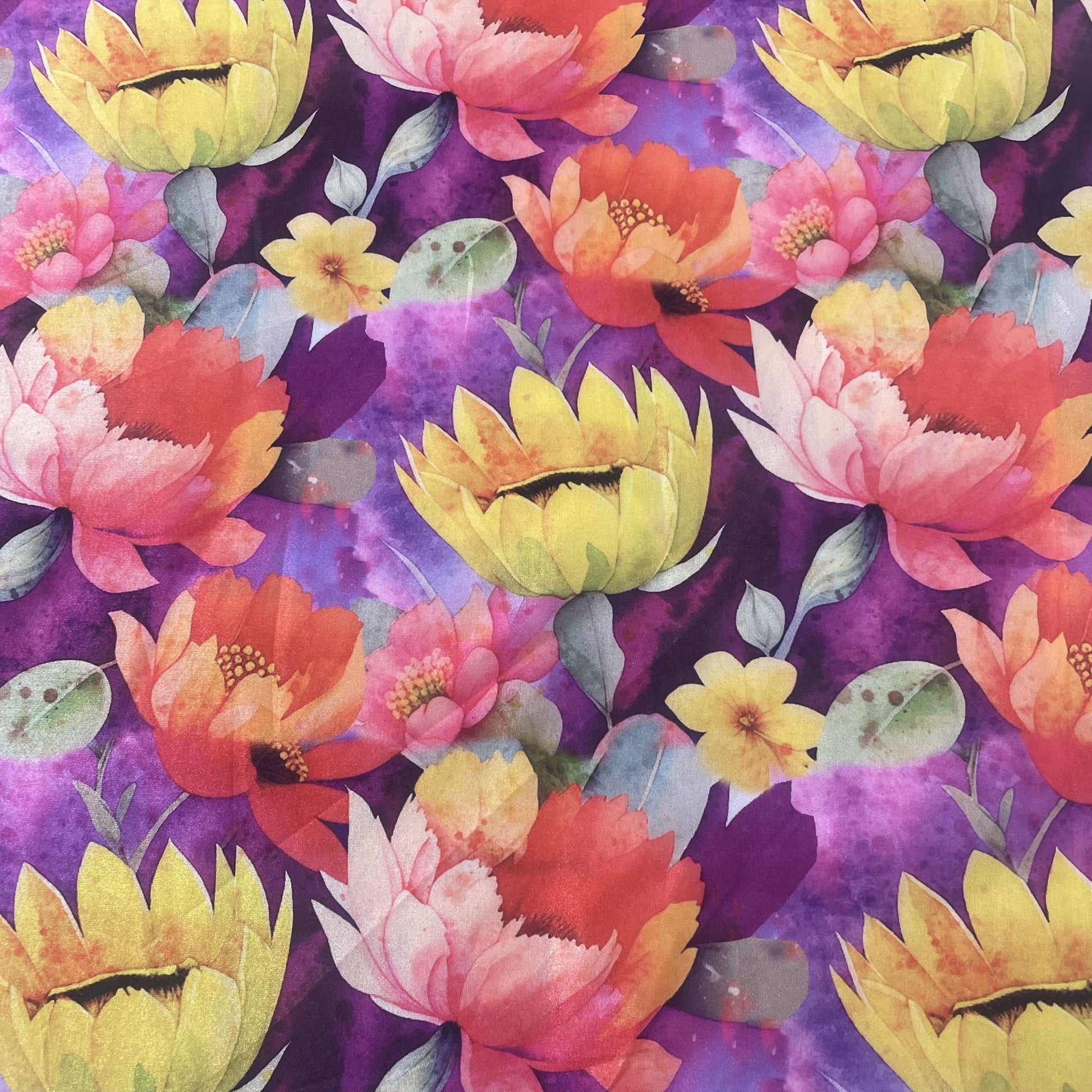 Purple Floral Tropical Print Modal Satin Fabric