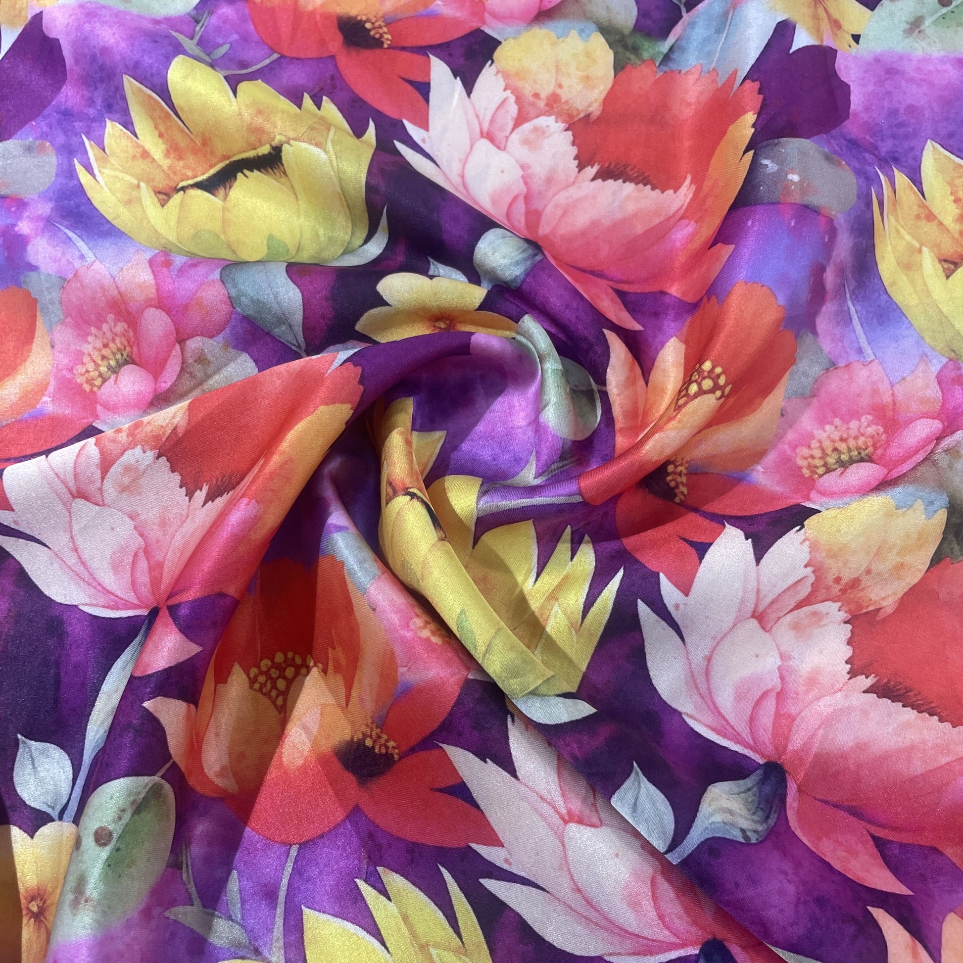 Purple Floral Tropical Print Modal Satin Fabric