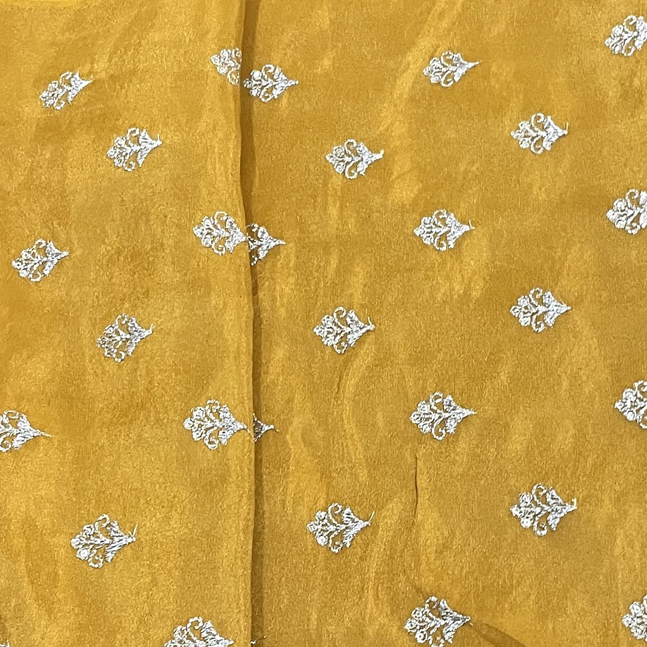 Classic Mustard Yellow Floral Buti Zari Embroidery Tissue Organza Fabric