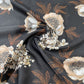 Black Cream Floral Print Modal Satin Fabric