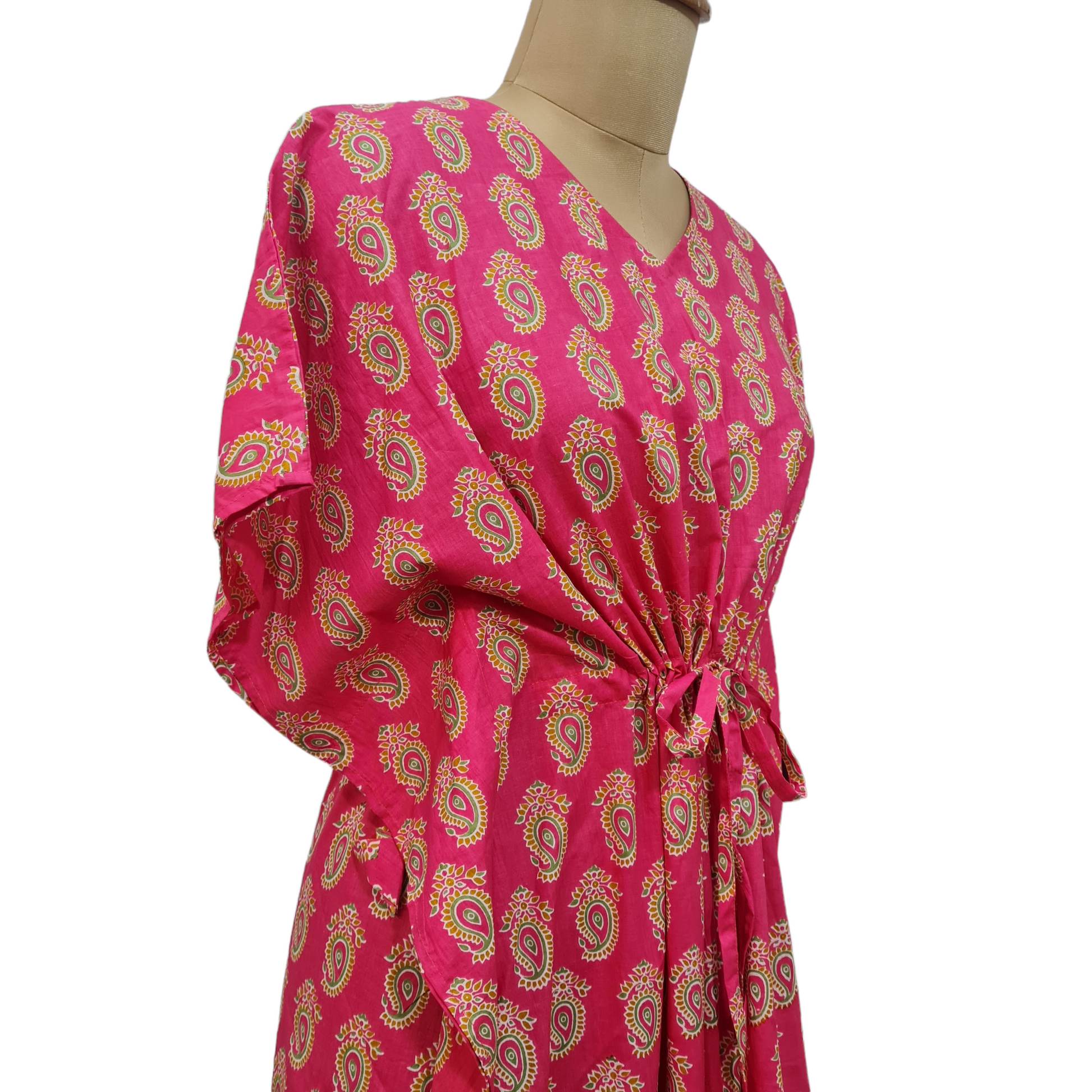 Pink Paisley Print Cotton Kaftan - TradeUNO