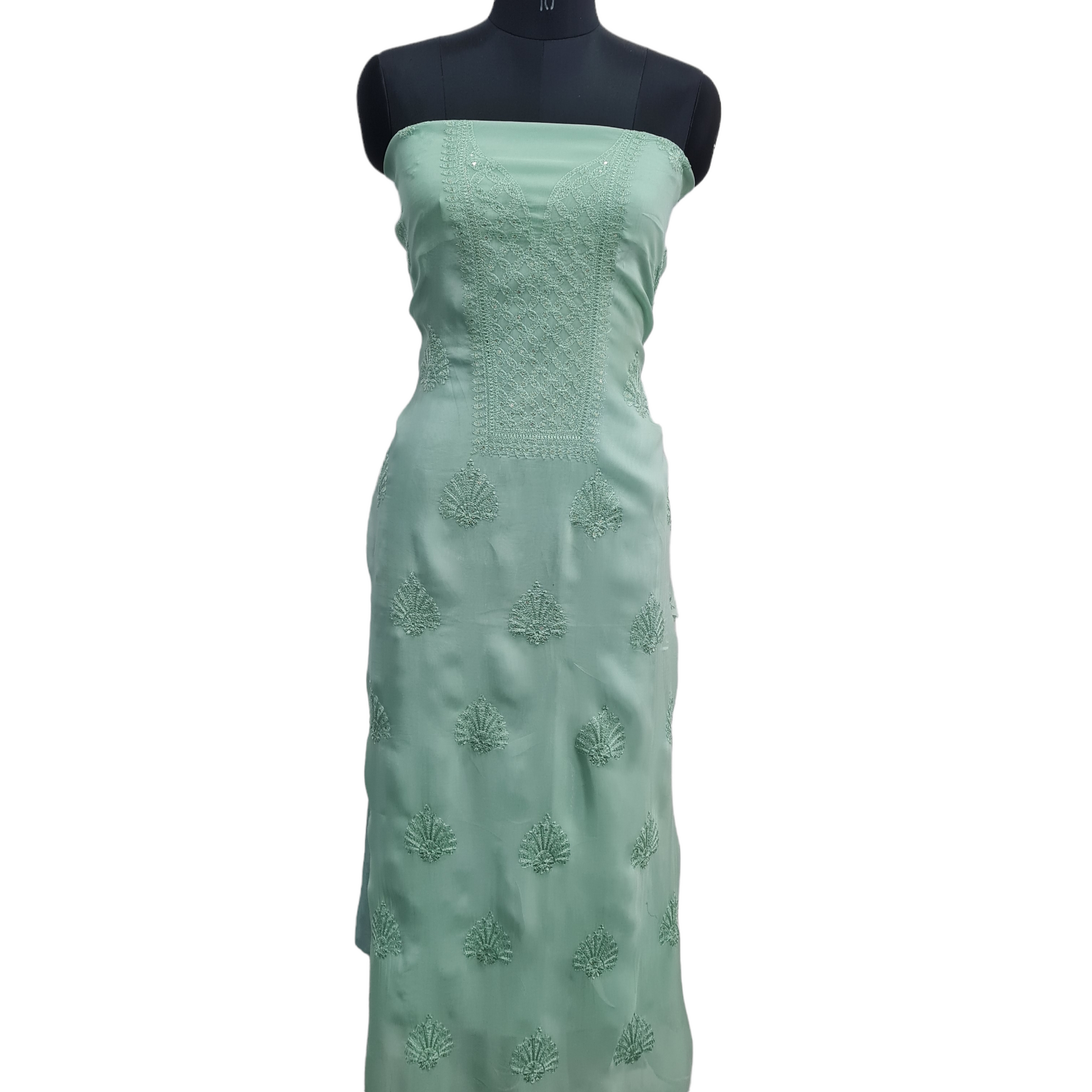 Light Green Floral Sequence Embroidery Organza Kurti - TradeUNO