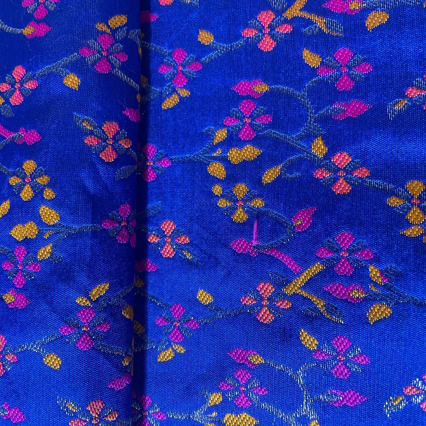 Dark Blue & Multicolor Floral Foil Chanderi Jacquard Fabric