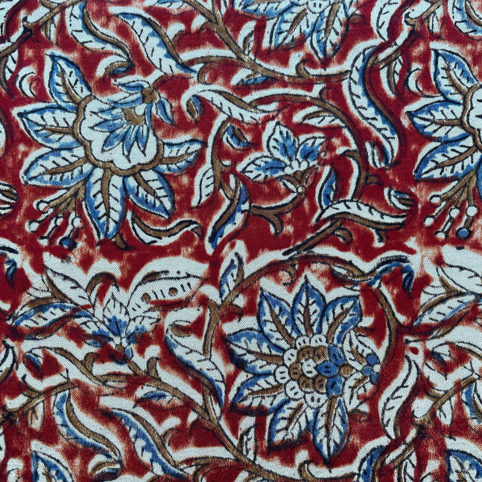 Red Ajrakh Madhubani Print Mashru Silk Fabric 20826