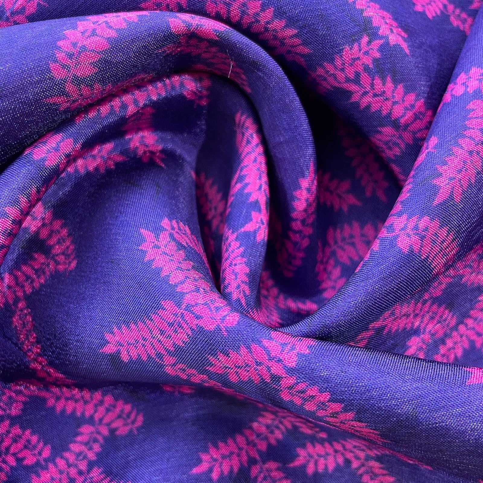 Purple Floral Print Upada Silk Fabric 21073