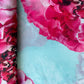 Aqua Blue & Pink Floral Print Georgette Satin Fabric 13659